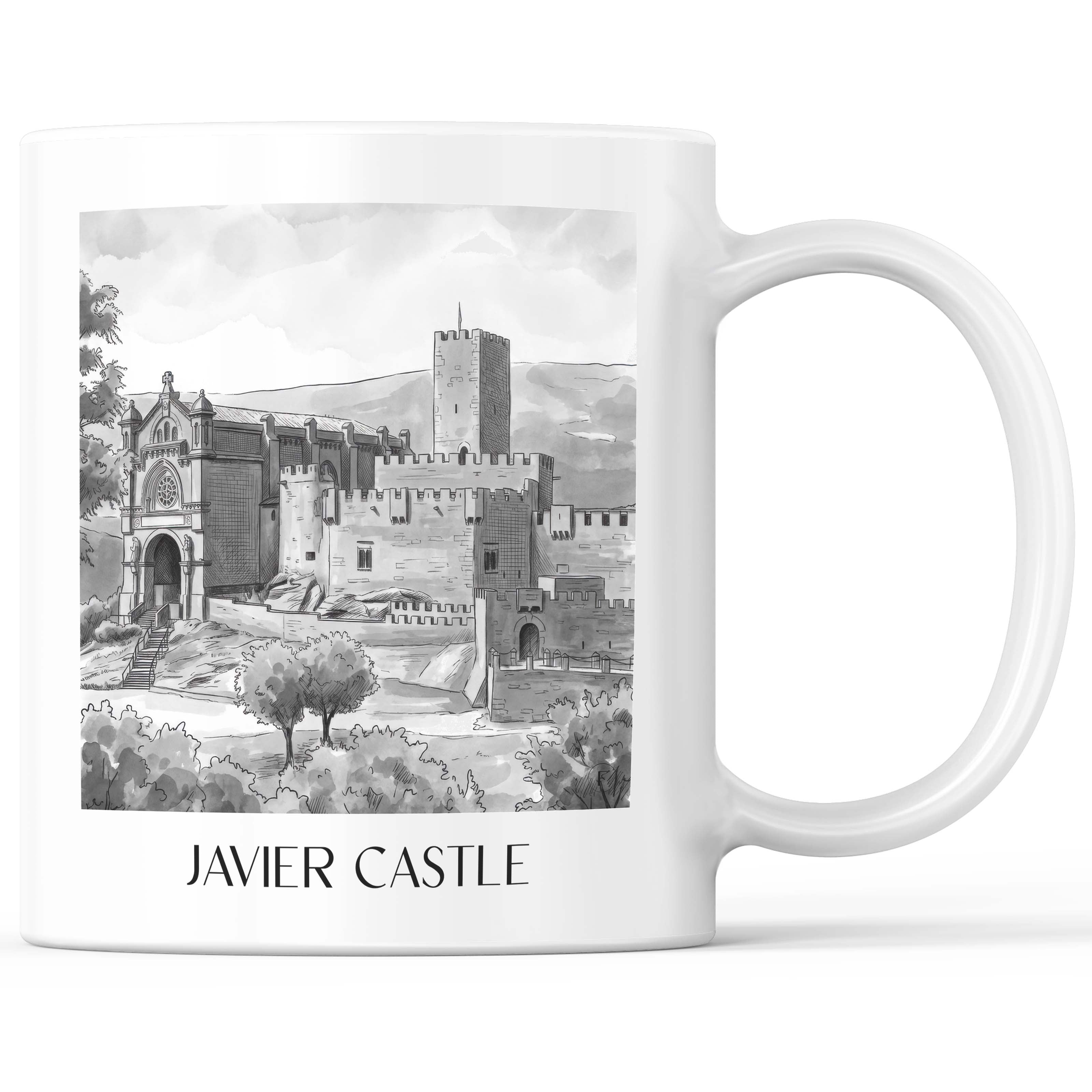 Castillo de Javier Kaffeebecher - Spanien - Spanien und Spanien Becher - Kaffeetasse im Aquarell Schwarz-Weiß Stil - favplace