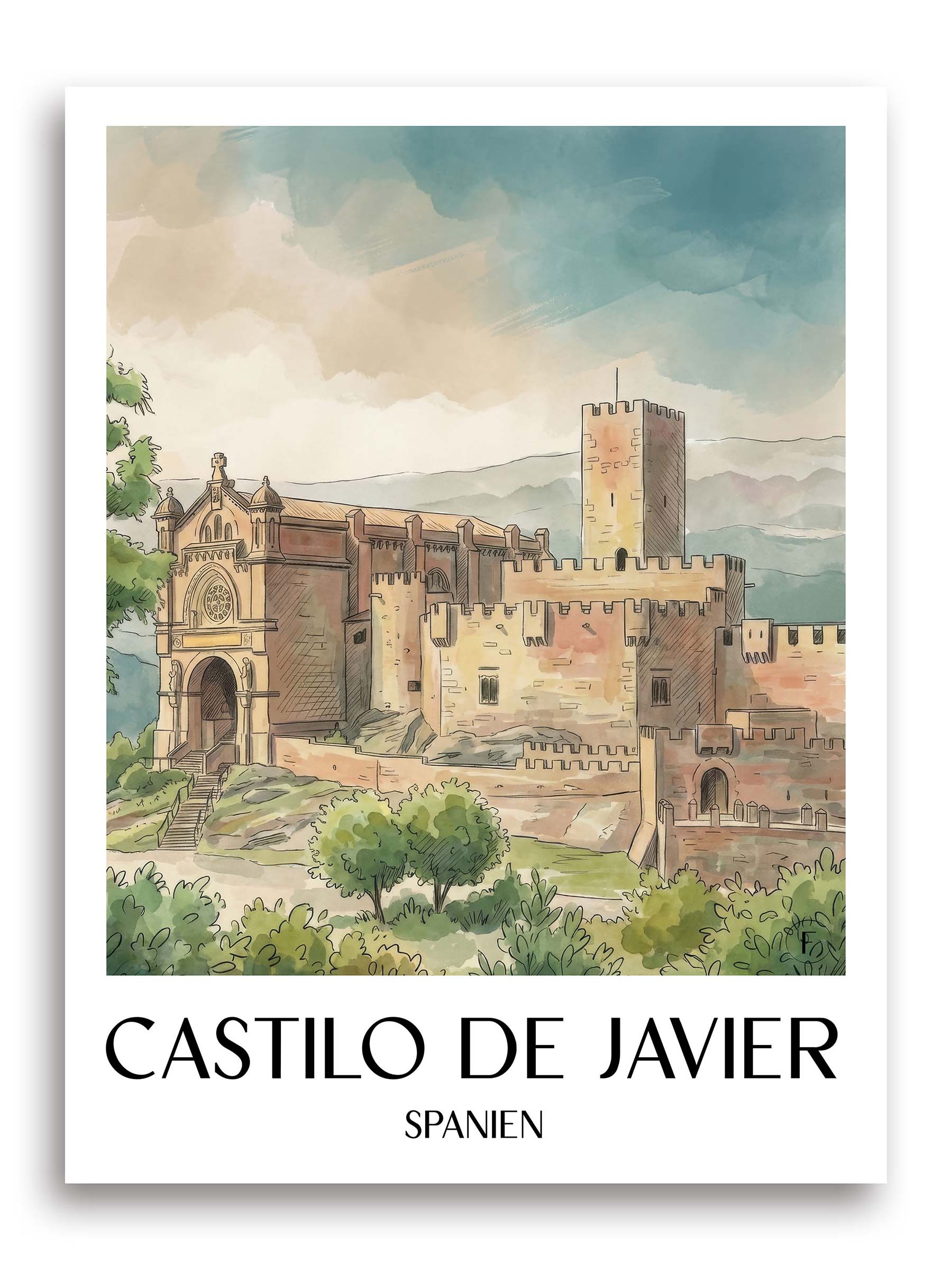 castillo-de-javier-spanien-spanien-poster-aquarell