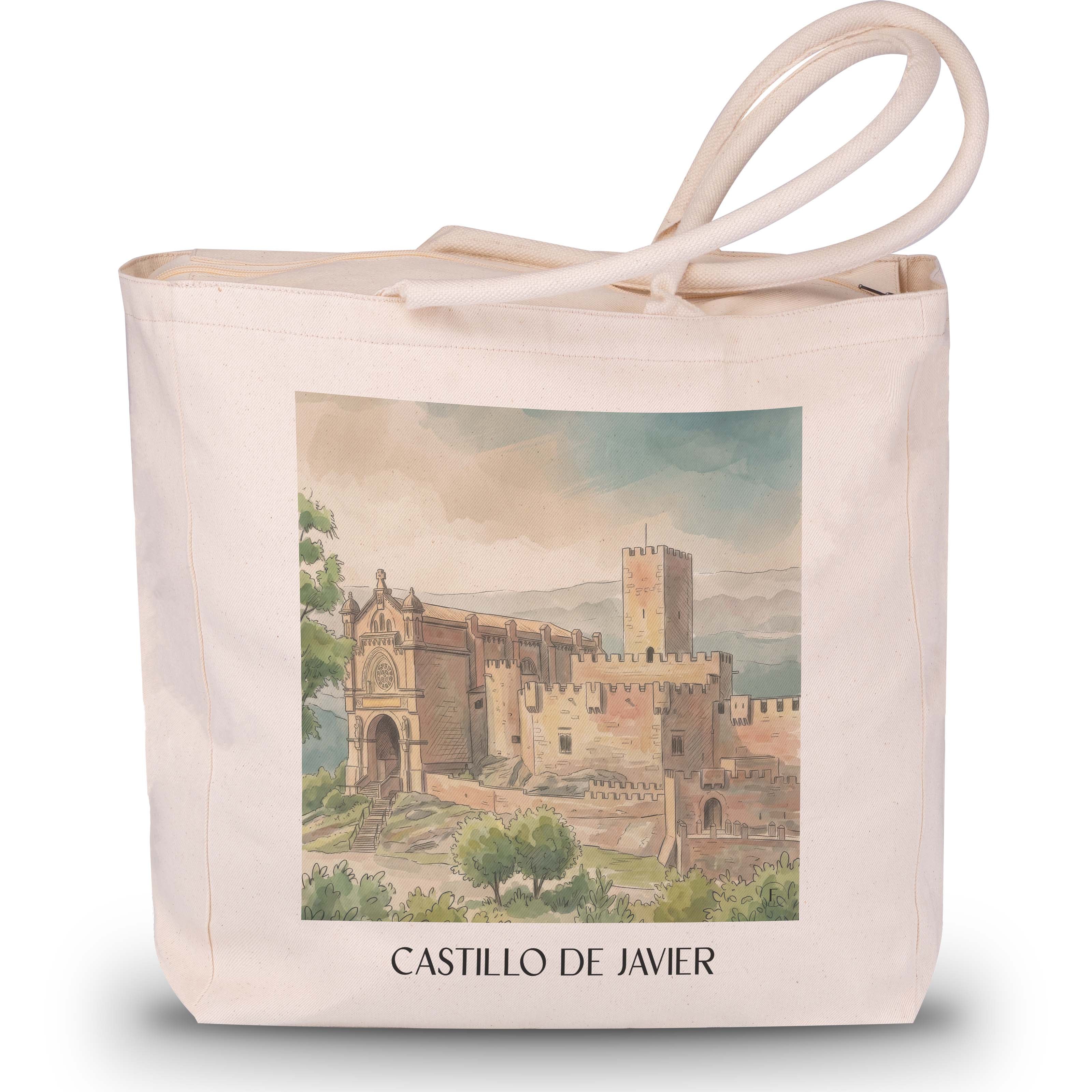 castillo-de-javier-spanien-spanien-einkaufstasche-aquarell