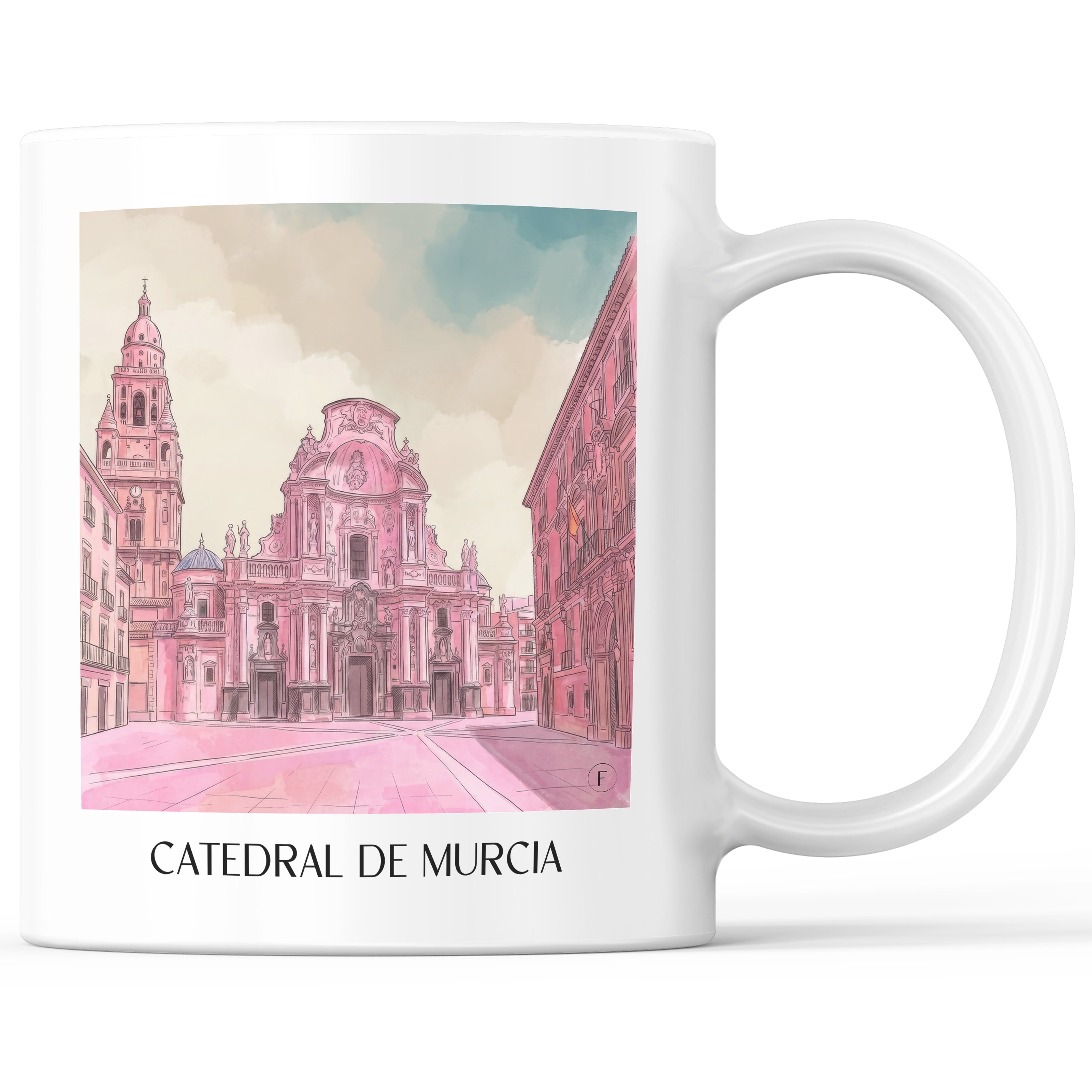 Catedral de Murcia Kaffeebecher - Spanien - Spanien Becher - Kaffeetasse im Aquarell Pink Stil - favplace