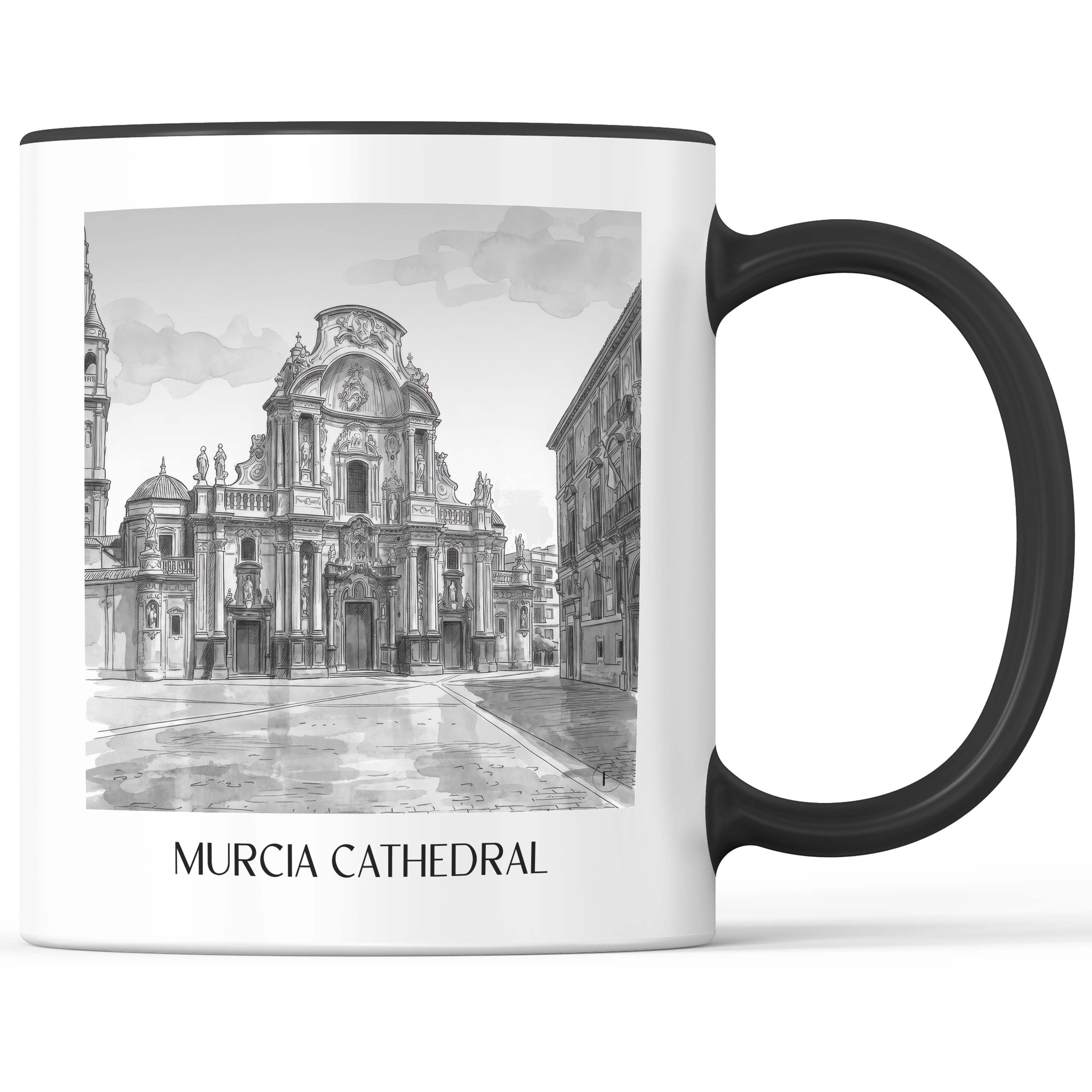 Catedral de Murcia Kaffeebecher - Spanien - Spanien Becher - Kaffeetasse im Aquarell Schwarz-Weiß Stil - favplace