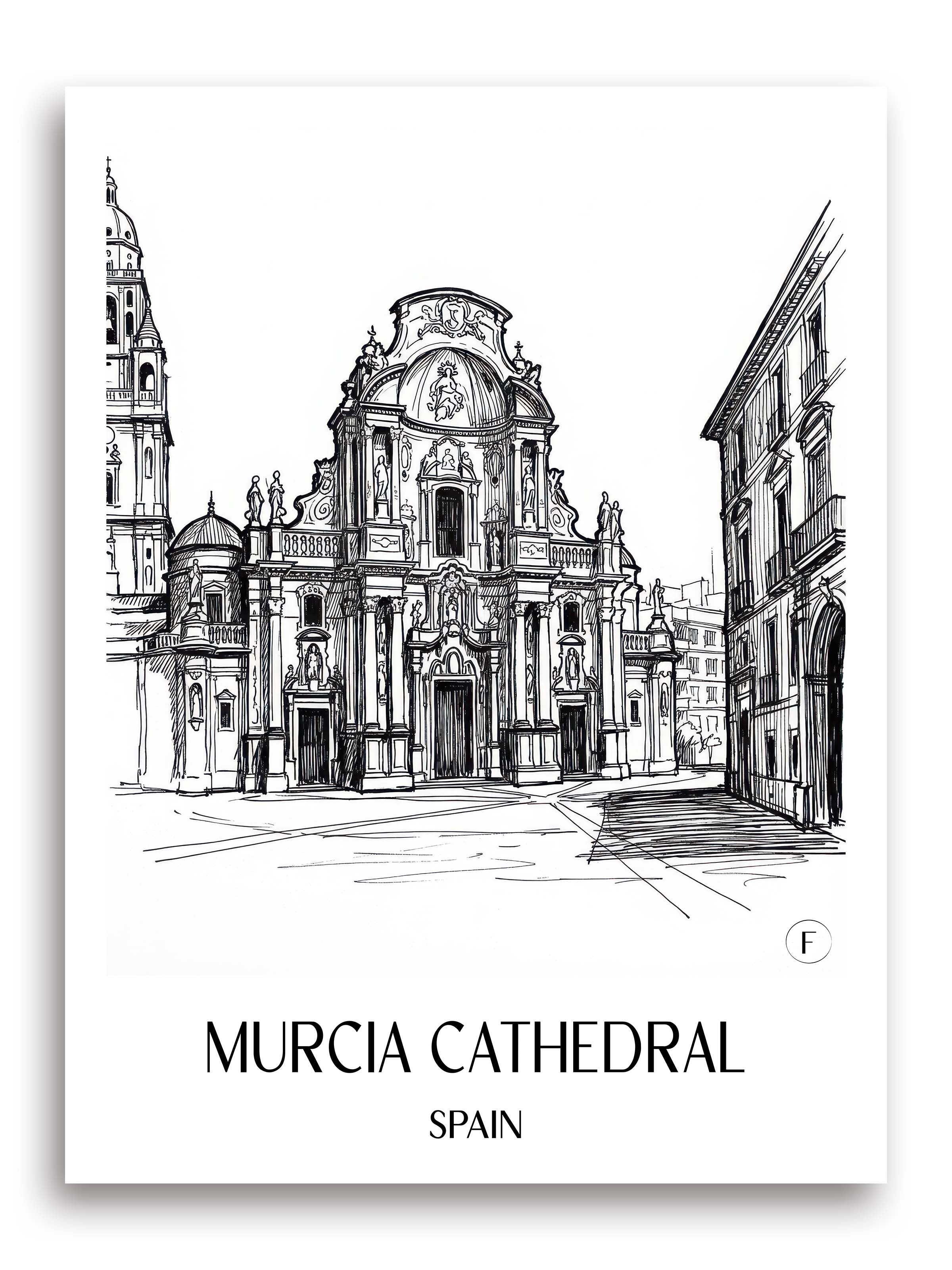 Catedral de Murcia Poster - Spanien - Spanien Kunstdruck - Skizze von A4 bis A1 - favplace