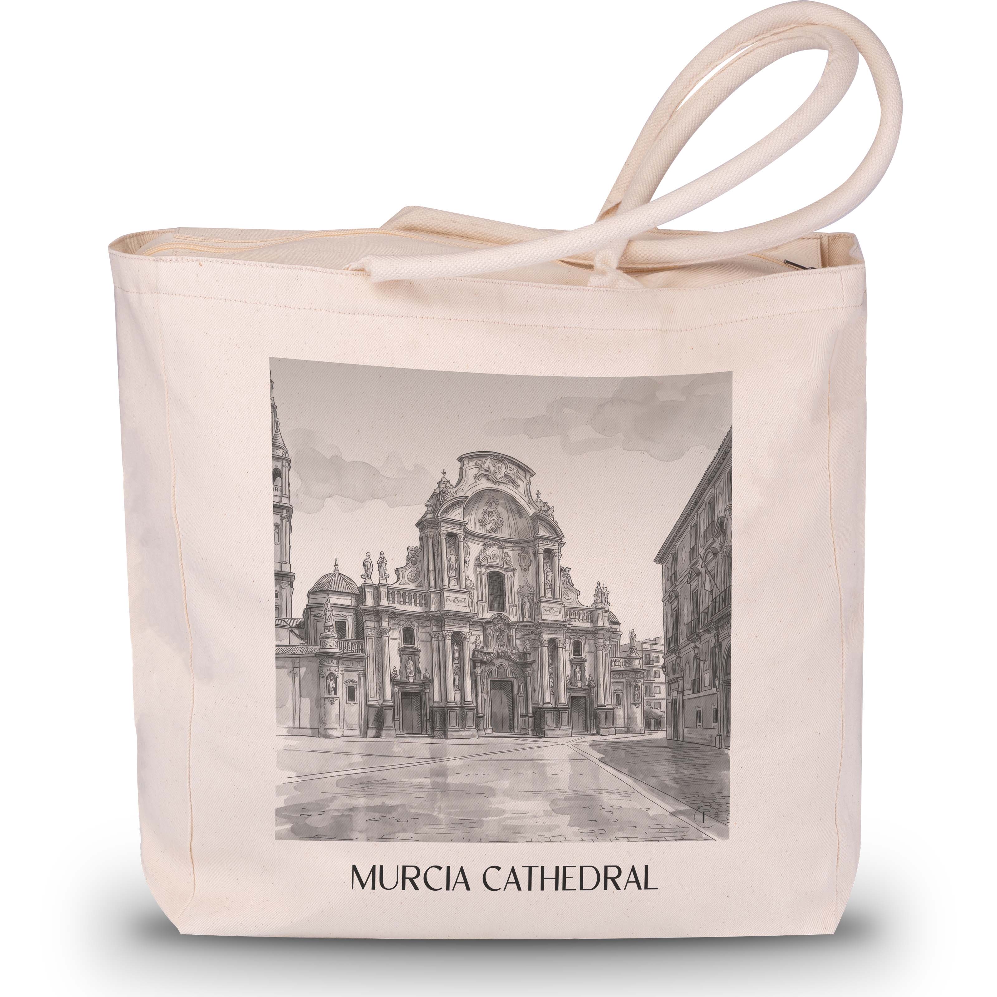 Catedral de Murcia Shopping Tasche - Spanien - Spanien Tote Bag - Einkaufstasche im Aquarell Schwarz-Weiß Stil - favplace