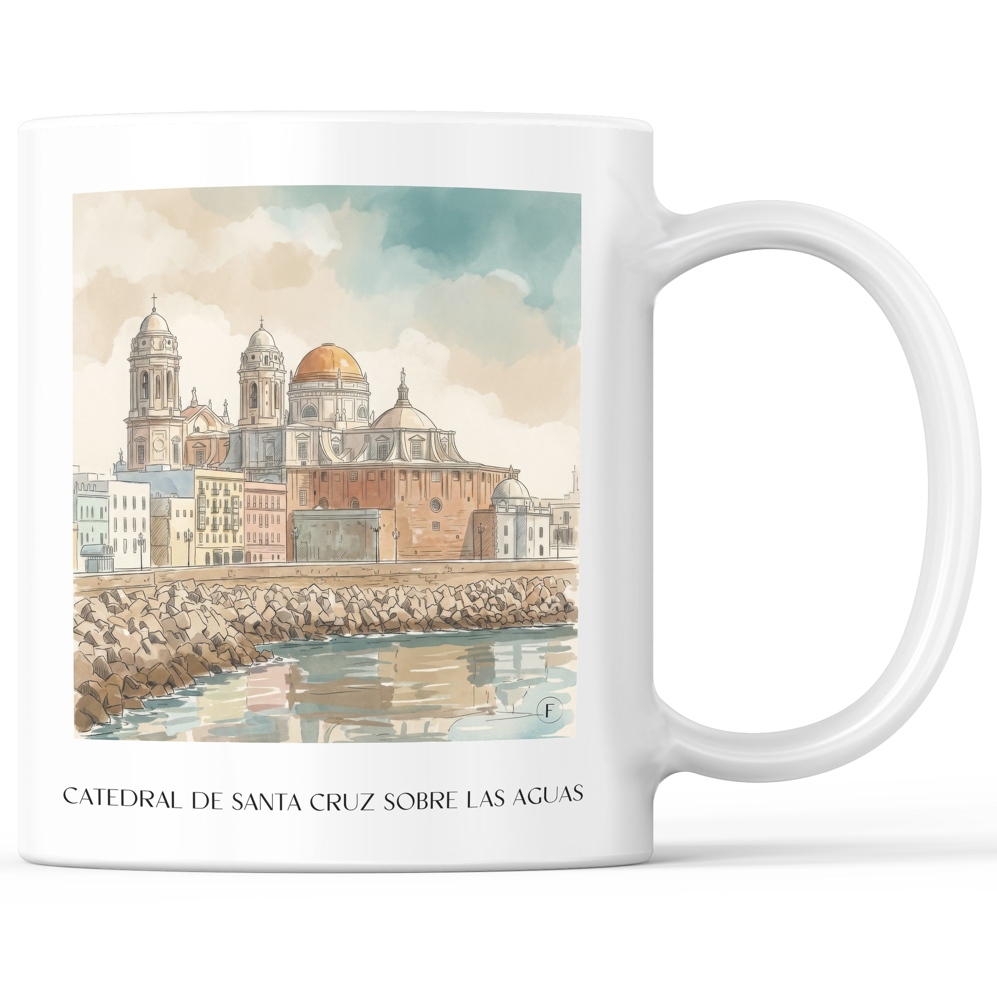 Catedral de Santa Cruz sobre las aguas Kaffeebecher - Cádiz - Spanien Becher - Kaffeetasse im Aquarell Stil - favplace