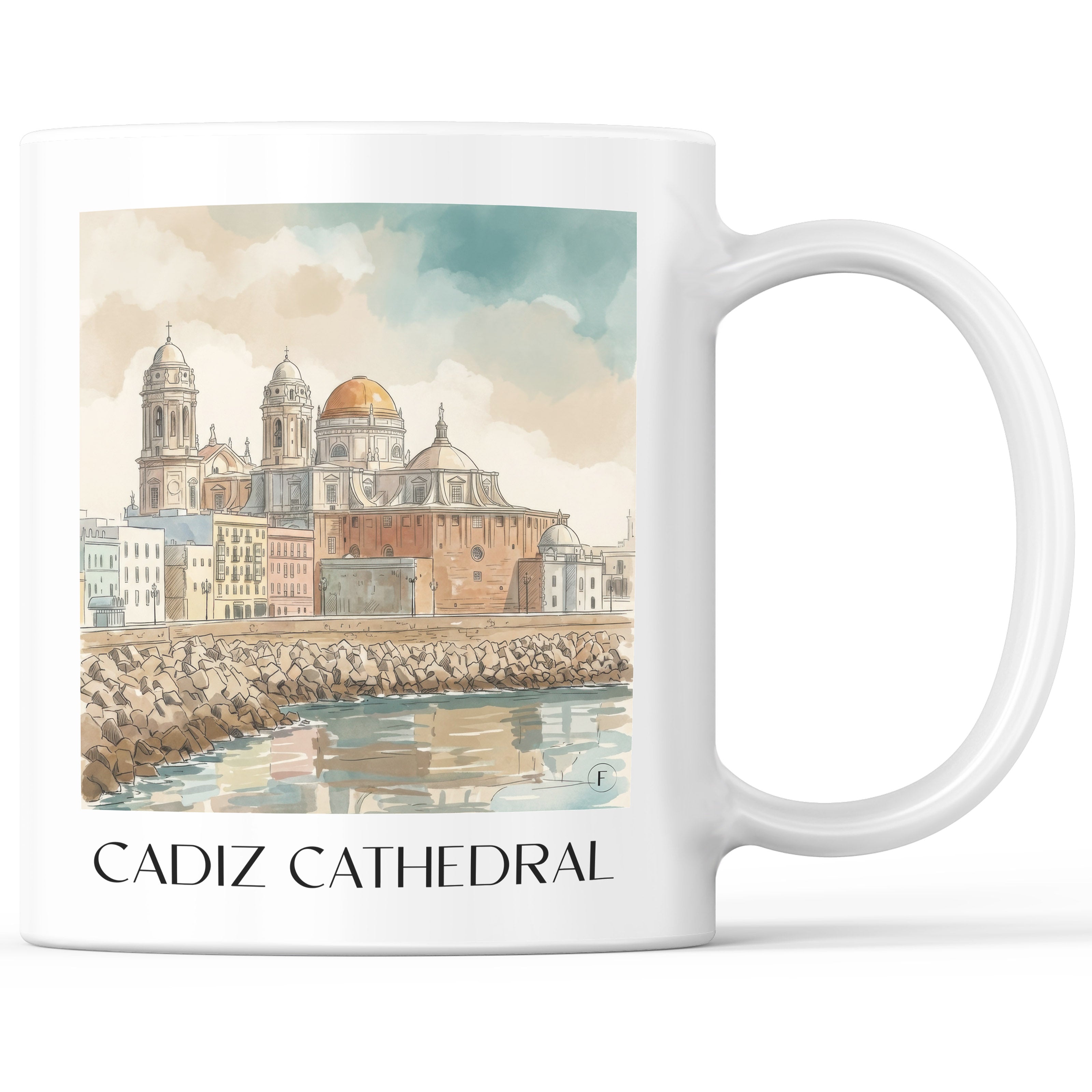 Catedral de Santa Cruz sobre las aguas Kaffeebecher - Cádiz - Spanien Becher - Kaffeetasse im Aquarell Stil - favplace