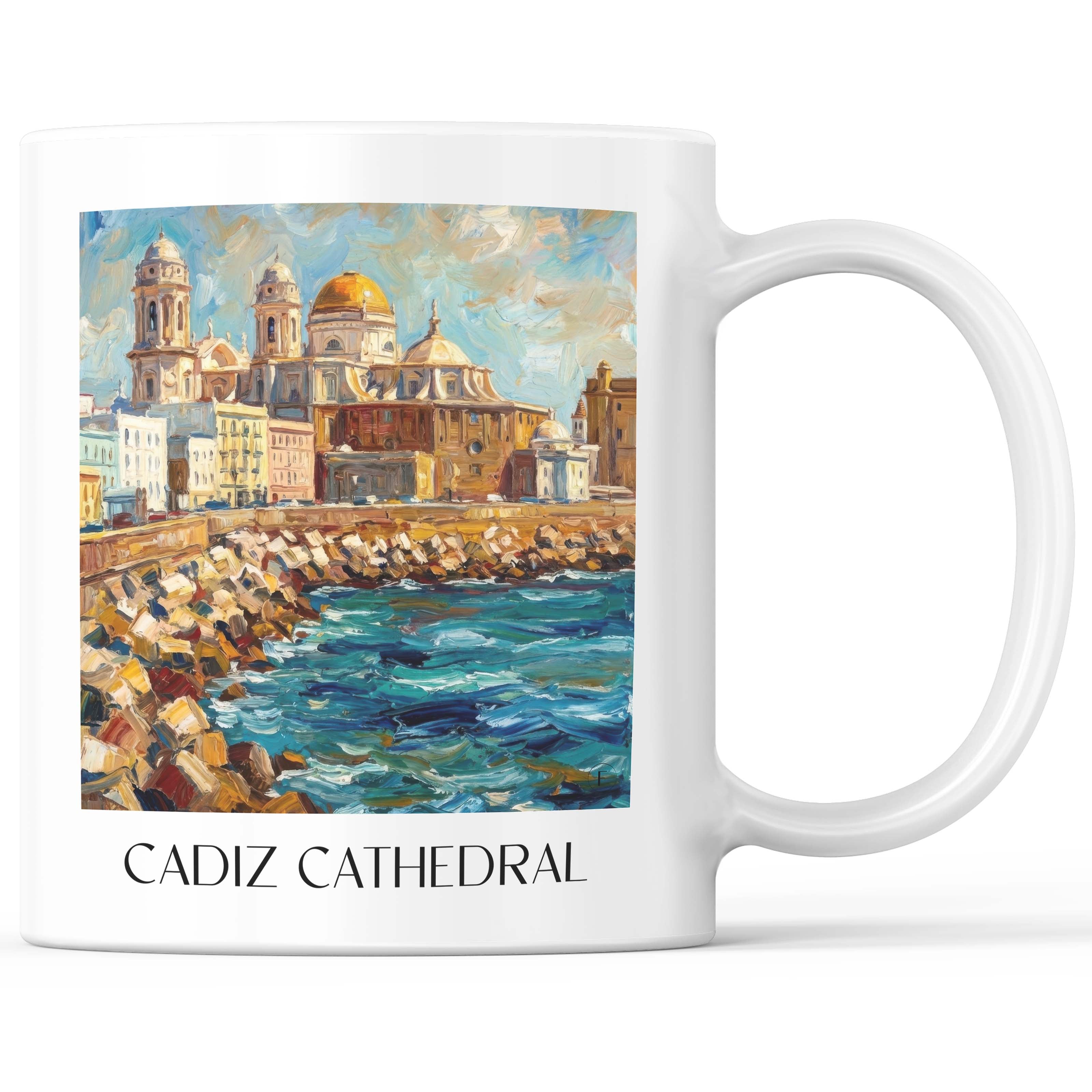 Catedral de Santa Cruz sobre las aguas Kaffeebecher - Cádiz - Spanien Becher - Kaffeetasse im Ölgemälde Stil - favplace