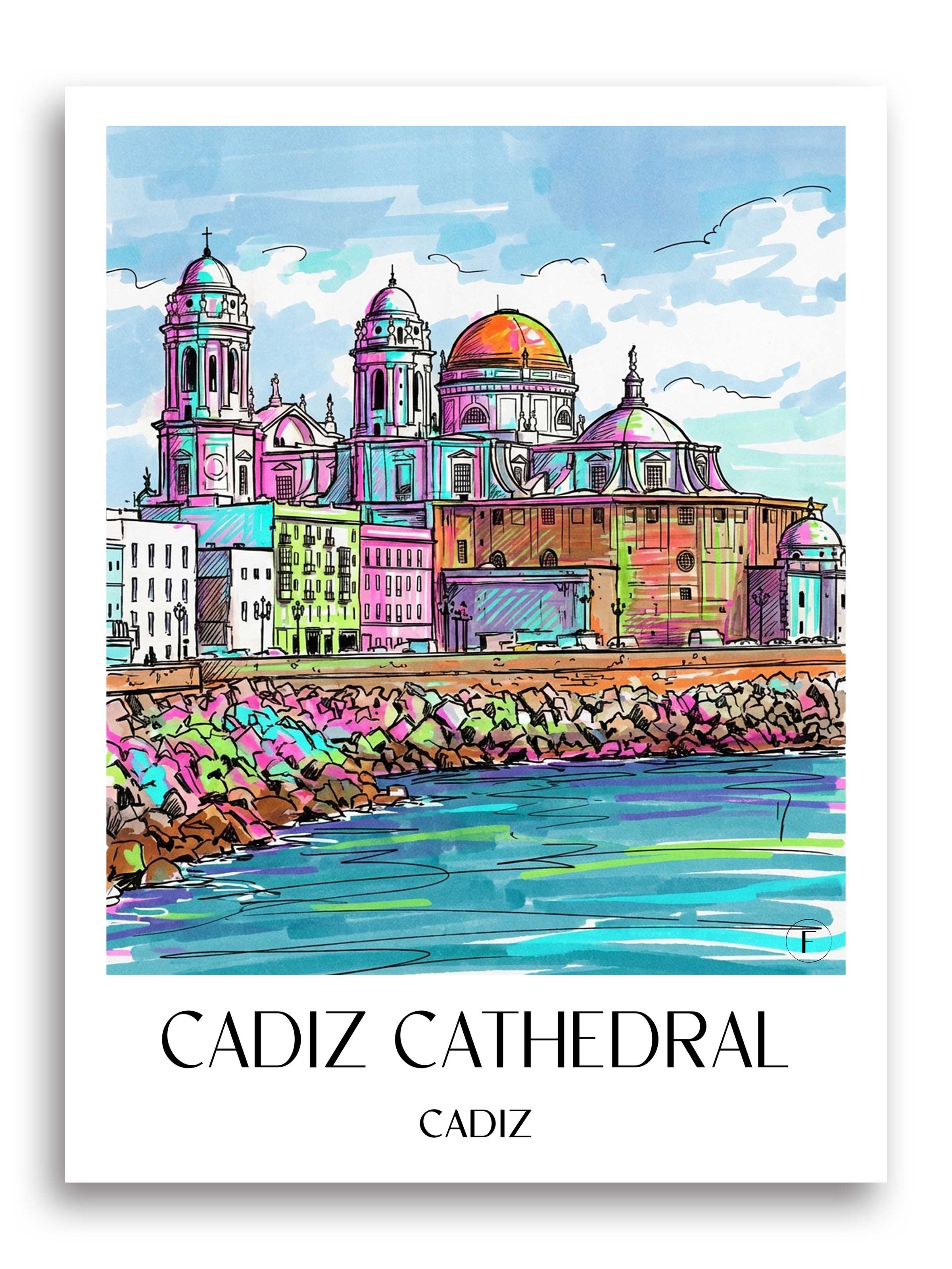 Catedral de Santa Cruz sobre las aguas Poster - Cádiz - Spanien Kunstdruck - Tag Graffiti von A4 bis A1 - favplace