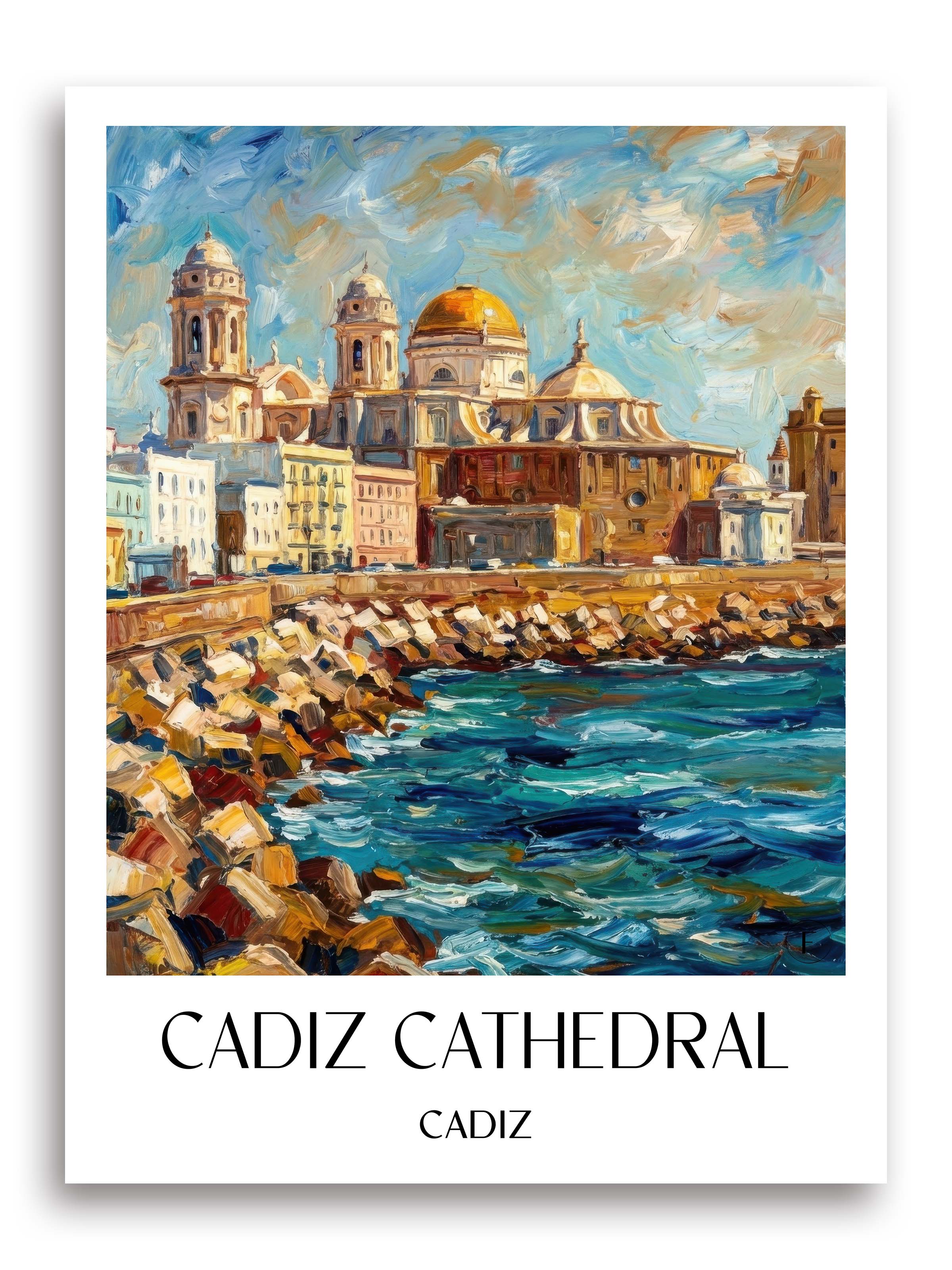 Catedral de Santa Cruz sobre las aguas Poster - Cádiz - Spanien Kunstdruck - Ölgemälde von A4 bis A1 - favplace