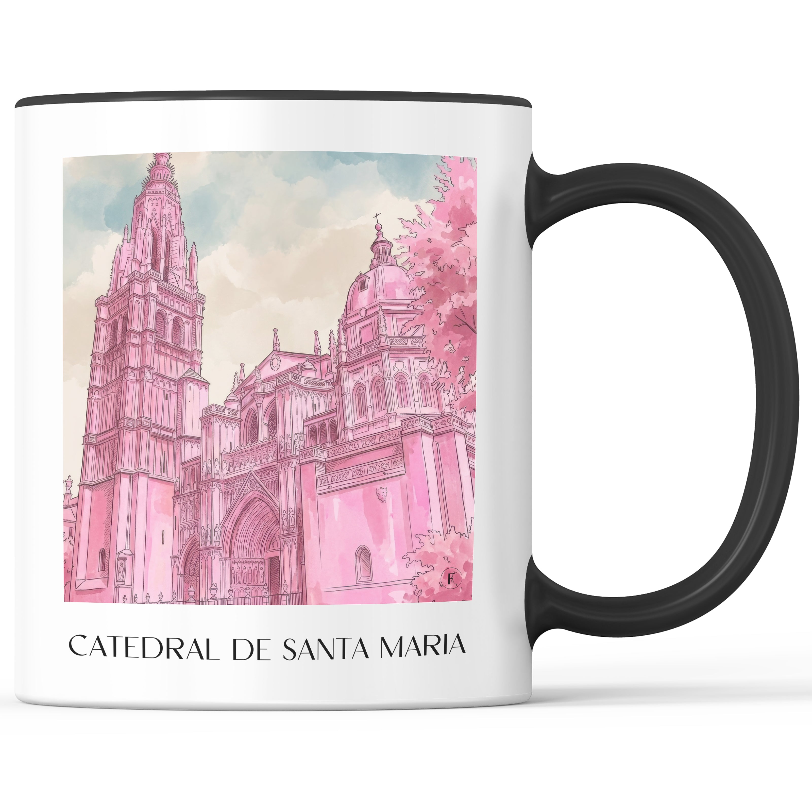 catedral-de-santa-maría-toledo-spanien-kaffeebecher-aquarell-pink-rosa