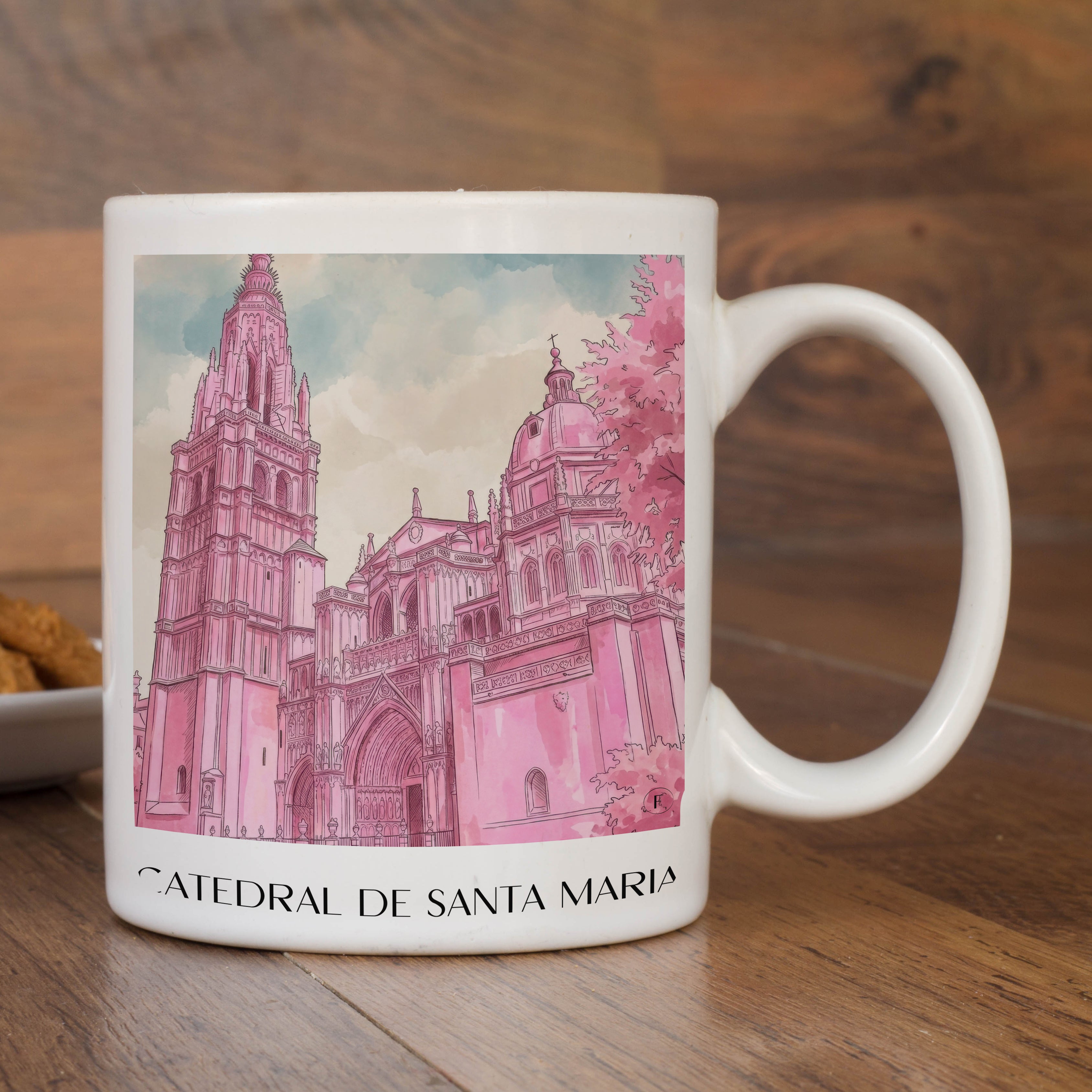 catedral-de-santa-maría-toledo-spanien-kaffeebecher-aquarell-pink-rosa