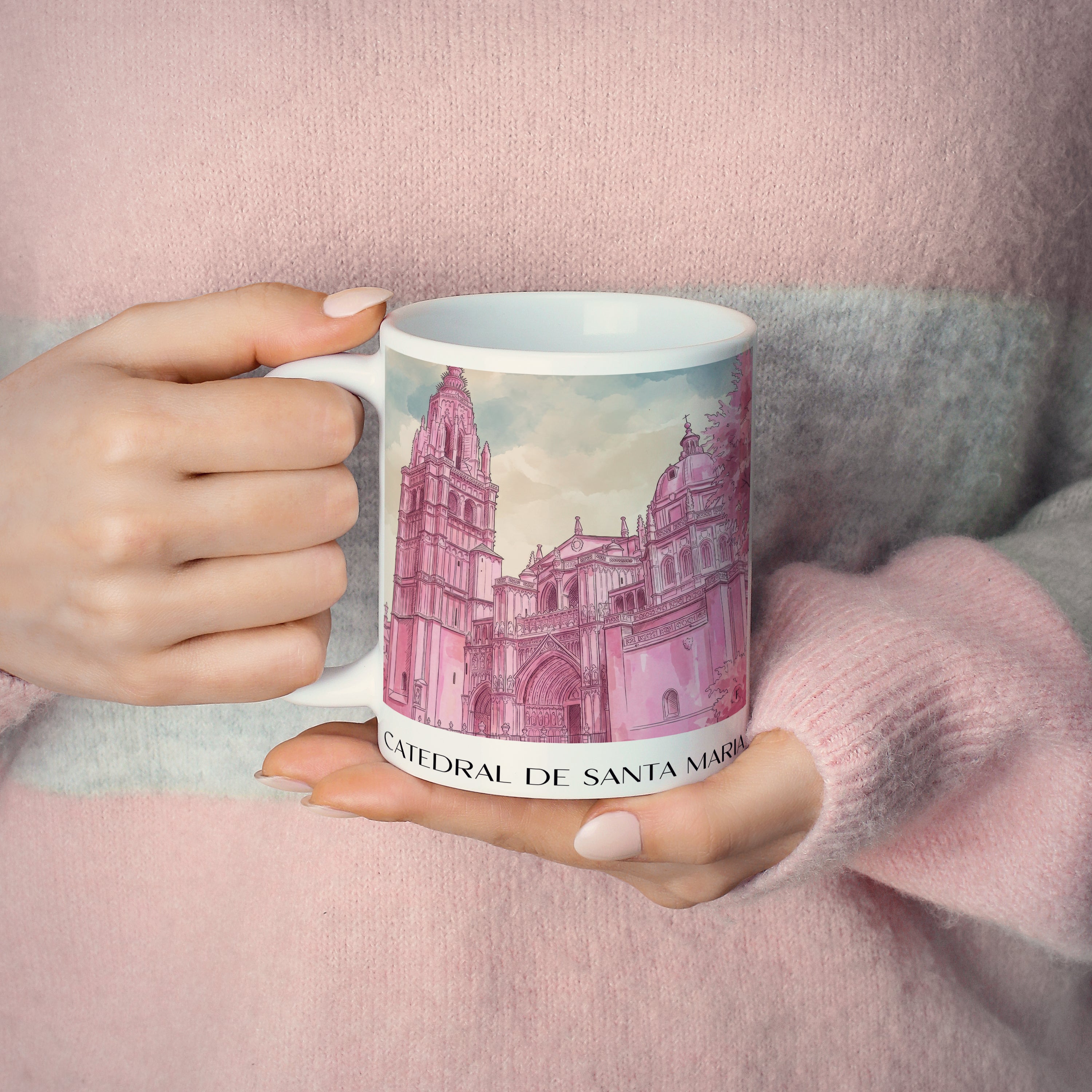 catedral-de-santa-maría-toledo-spanien-kaffeebecher-aquarell-pink-rosa
