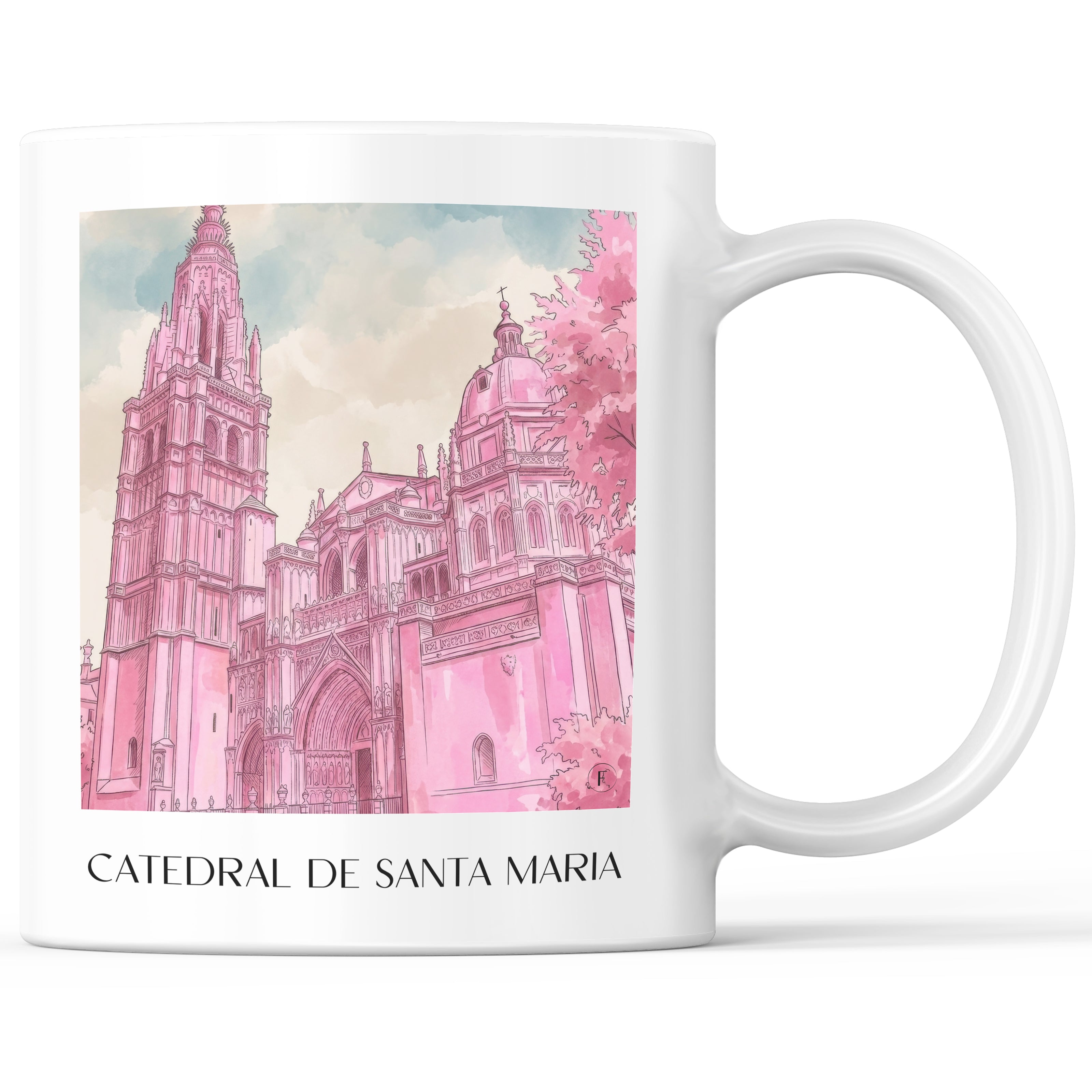 Catedral de Santa María Kaffeebecher - Toledo - Spanien Becher - Kaffeetasse im Aquarell Pink Stil - favplace