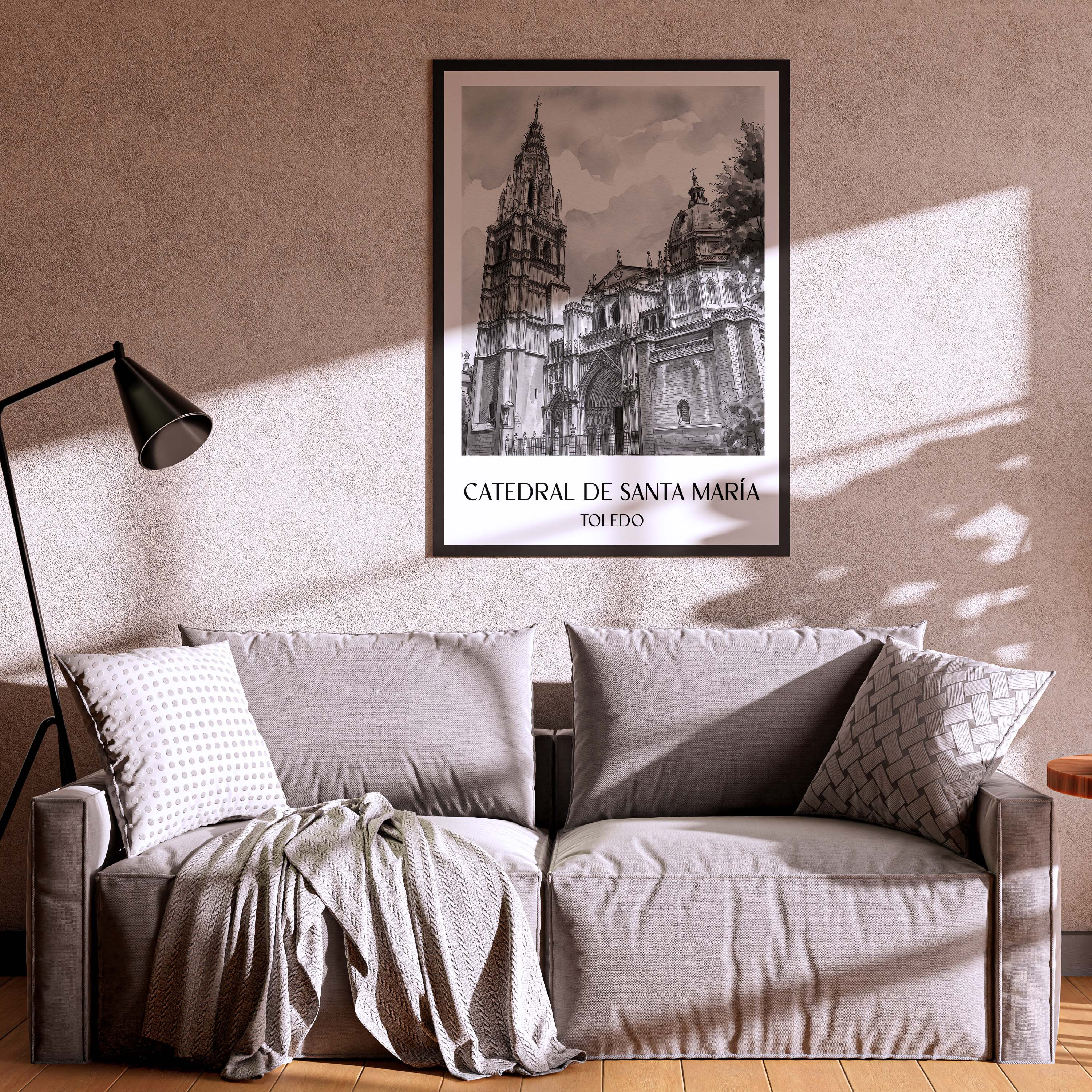 catedral-de-santa-maría-toledo-spanien-poster-aquarell-schwarz-weiss