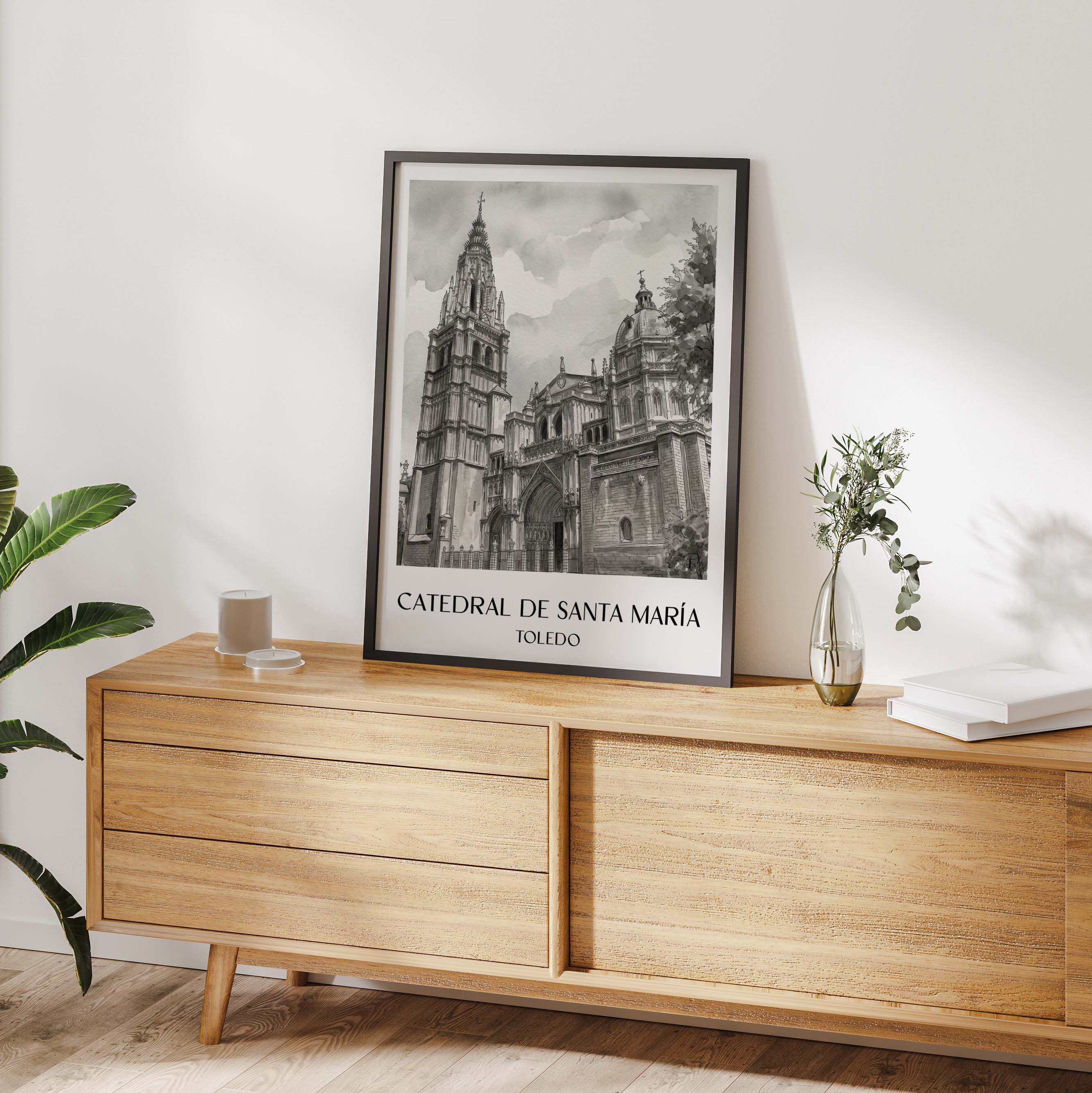 catedral-de-santa-maría-toledo-spanien-poster-aquarell-schwarz-weiss