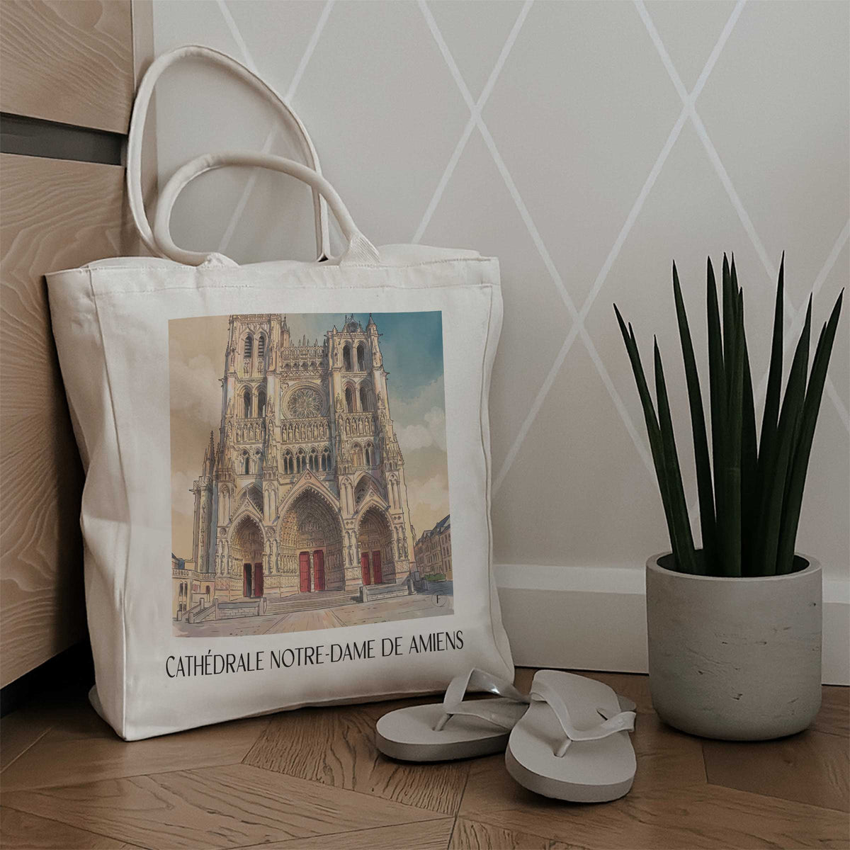 cathédrale-notre-dame-amiens-frankreich-einkaufstasche-aquarell
