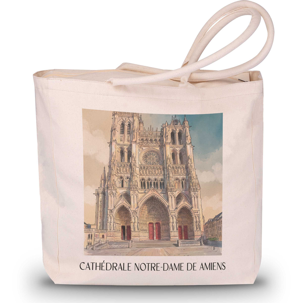 cathédrale-notre-dame-amiens-frankreich-einkaufstasche-aquarell