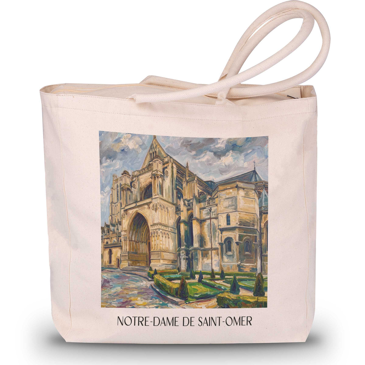 cathédrale-notre-dame-saint-omer-frankreich-einkaufstasche-oil-painting-oelgemaelde