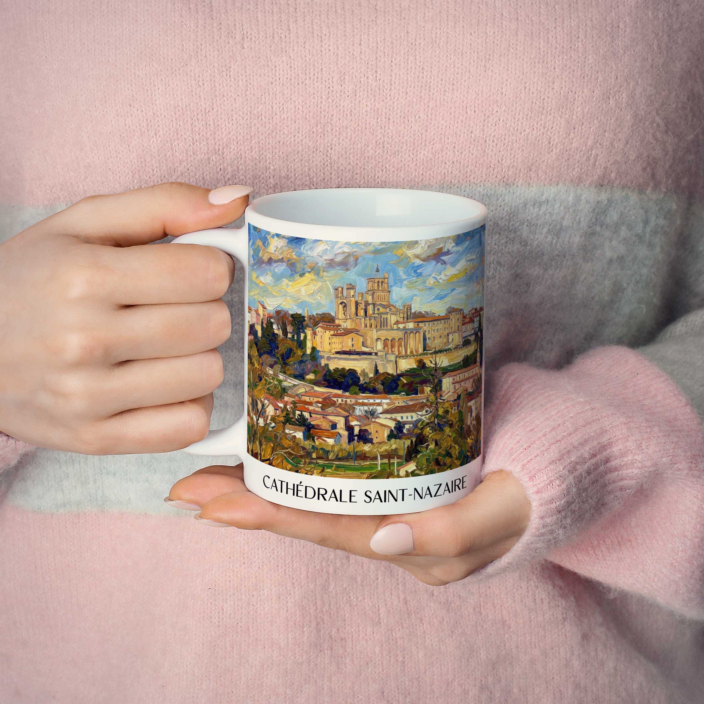cathédrale-saint-nazaire-bèziers-frankreich-kaffeebecher-oil-painting-oelgemaelde