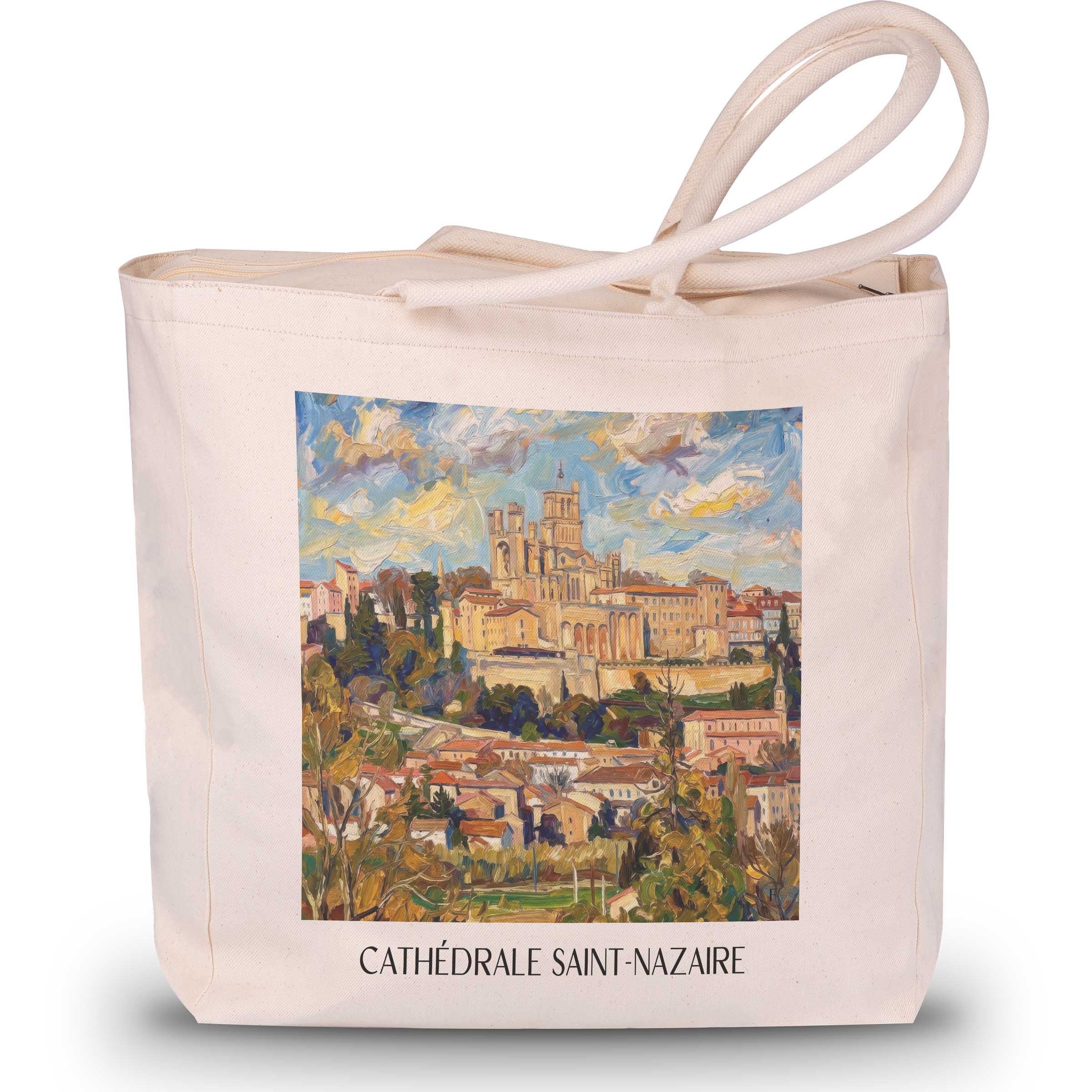 cathédrale-saint-nazaire-bèziers-frankreich-einkaufstasche-oil-painting-oelgemaelde