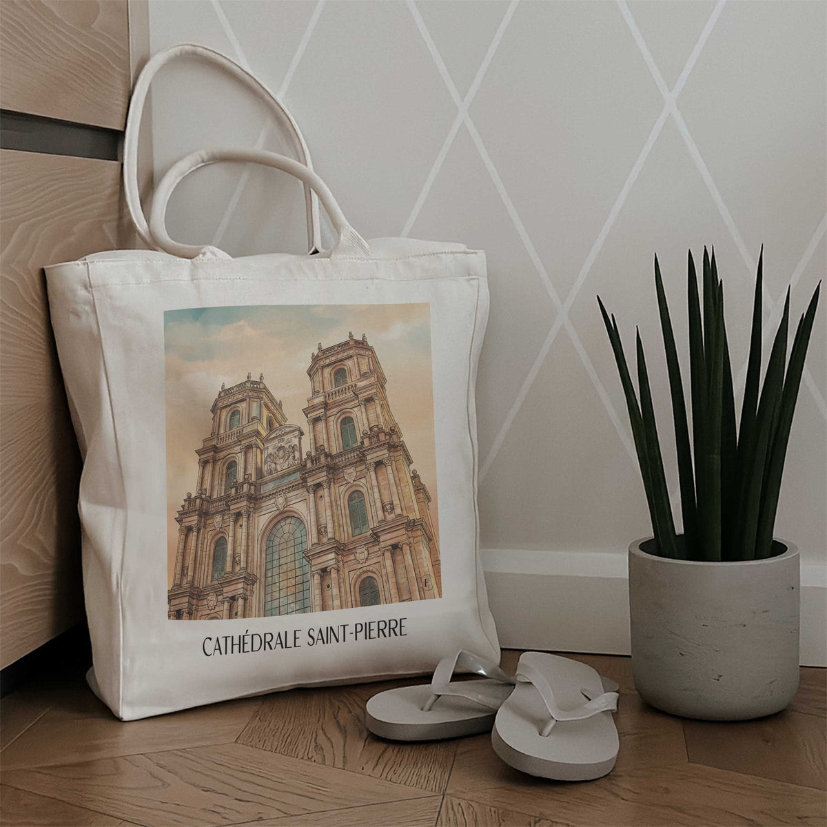 cathédrale-saint-pierre-rennes-frankreich-einkaufstasche-aquarell