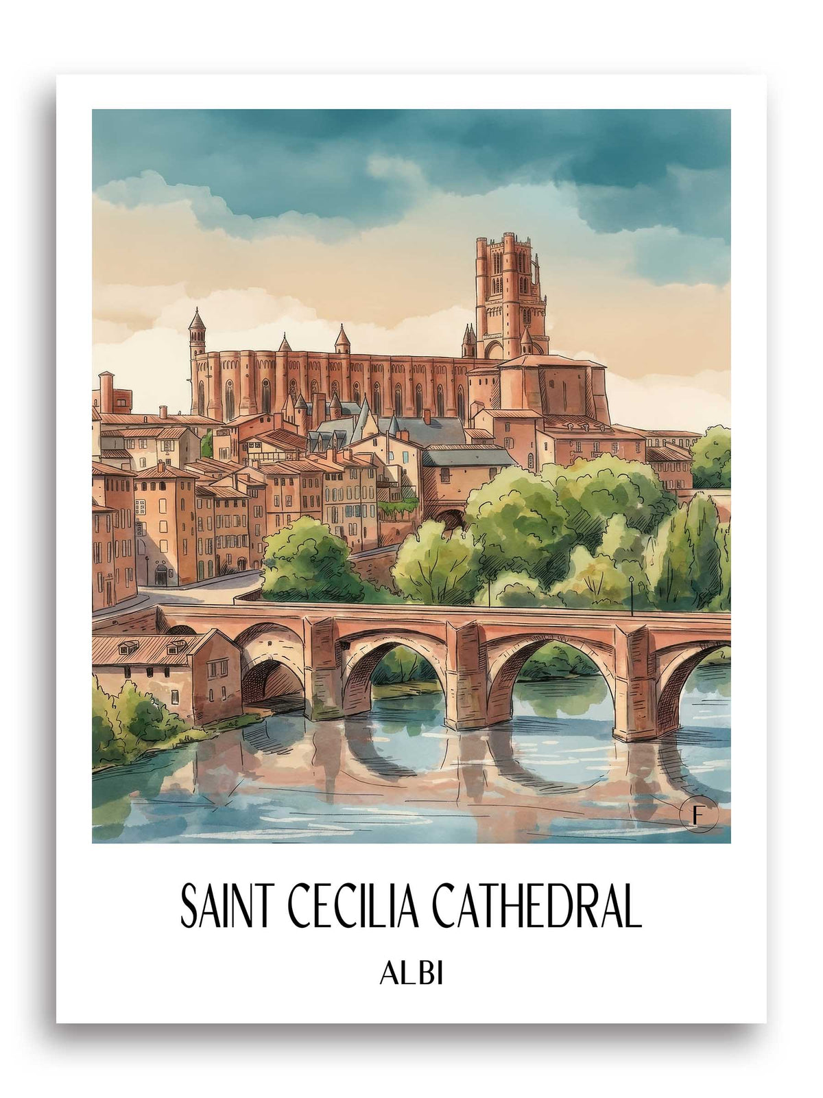 Cathédrale Sainte-Cécile Poster - Albi - Frankreich Kunstdruck - Aquarell von A4 bis A1 - favplace