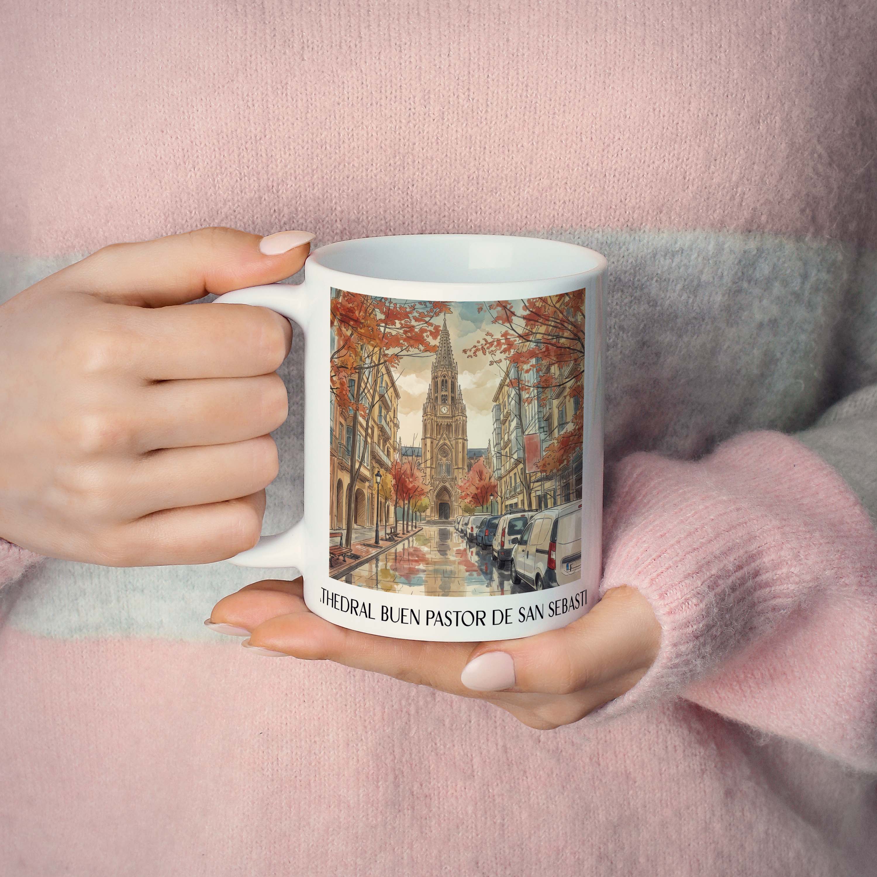cathedral-buen-pastor-san-sebastián-spanien-kaffeebecher-aquarell