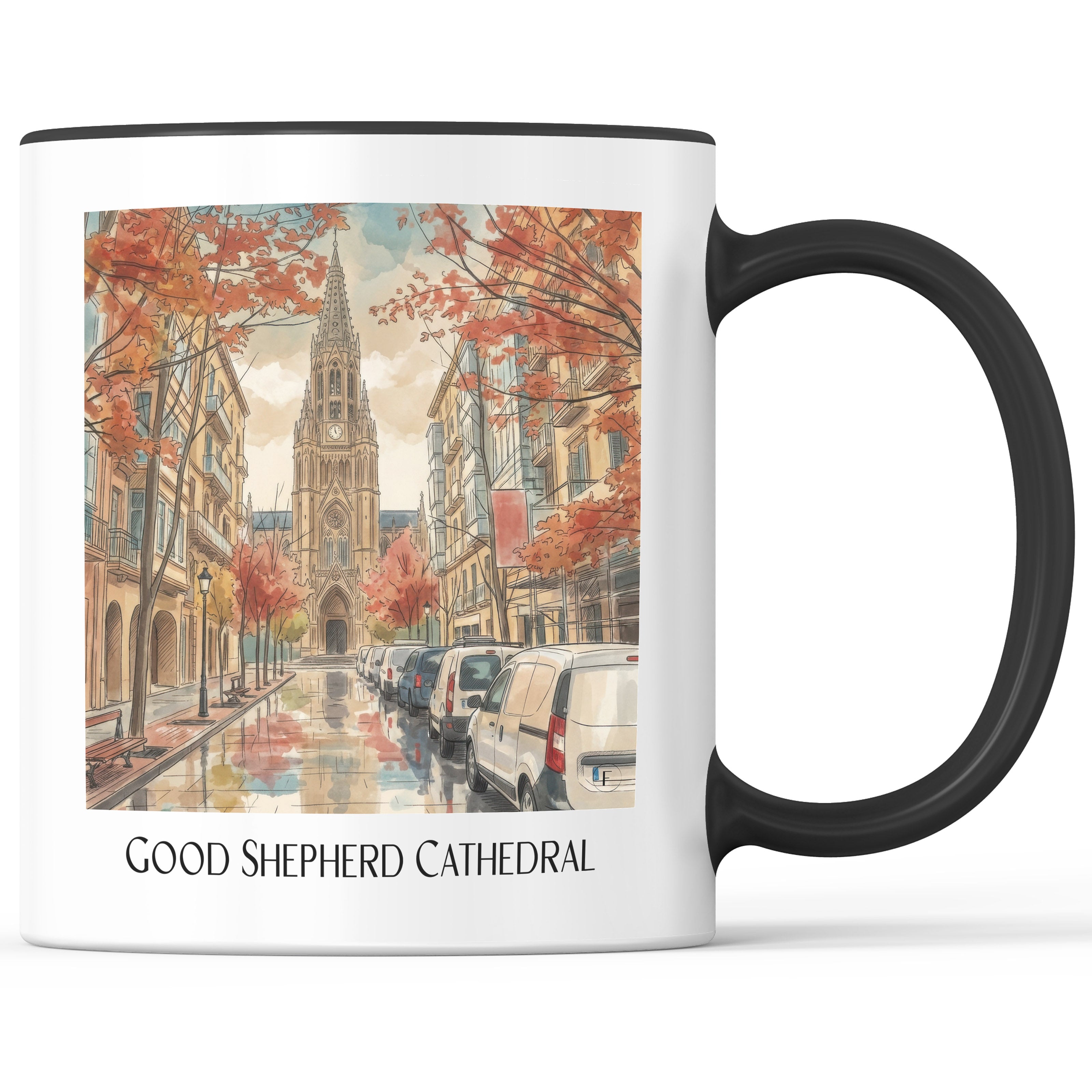 Cathedral Buen Pastor Kaffeebecher - San Sebastián - Spanien Becher - Kaffeetasse im Aquarell Stil - favplace
