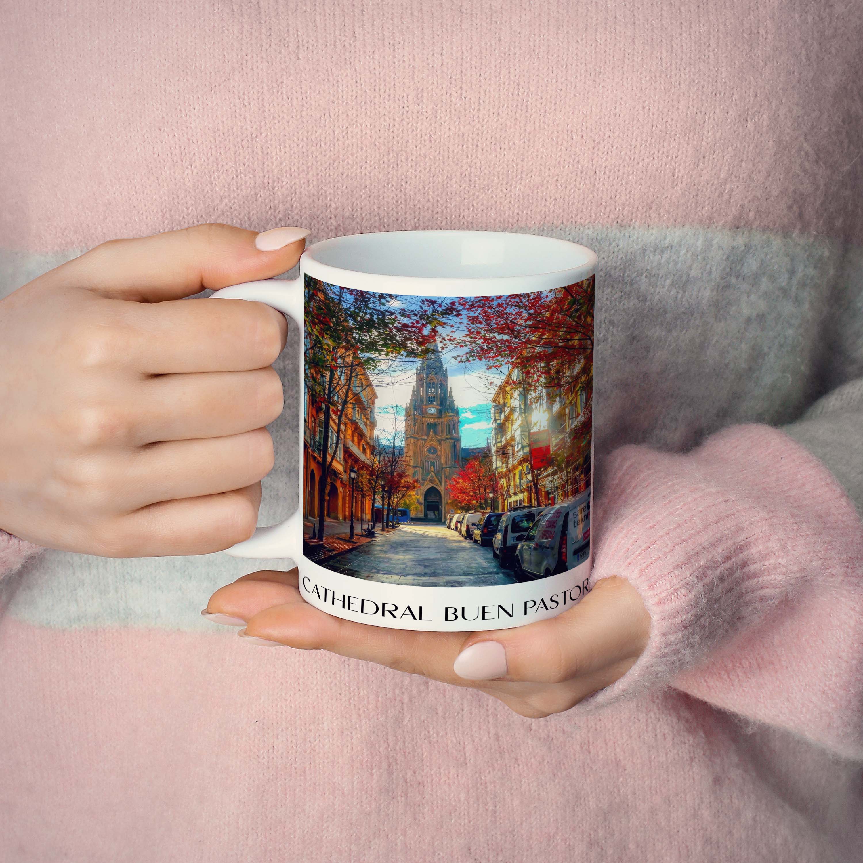cathedral-buen-pastor-san-sebastián-spanien-kaffeebecher-oil-painting-oelgemaelde