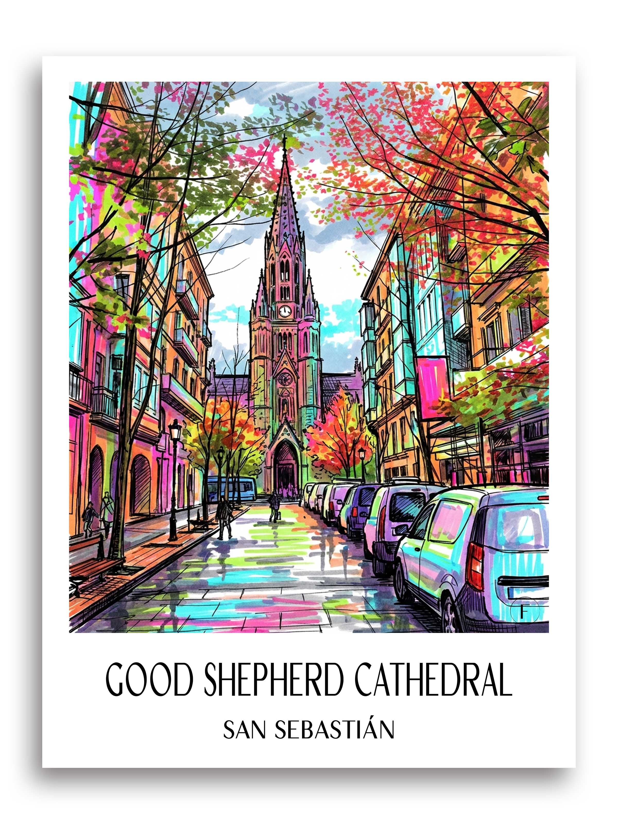 Cathedral Buen Pastor Poster - San Sebastián - Spanien Kunstdruck - Tag Graffiti von A4 bis A1 - favplace