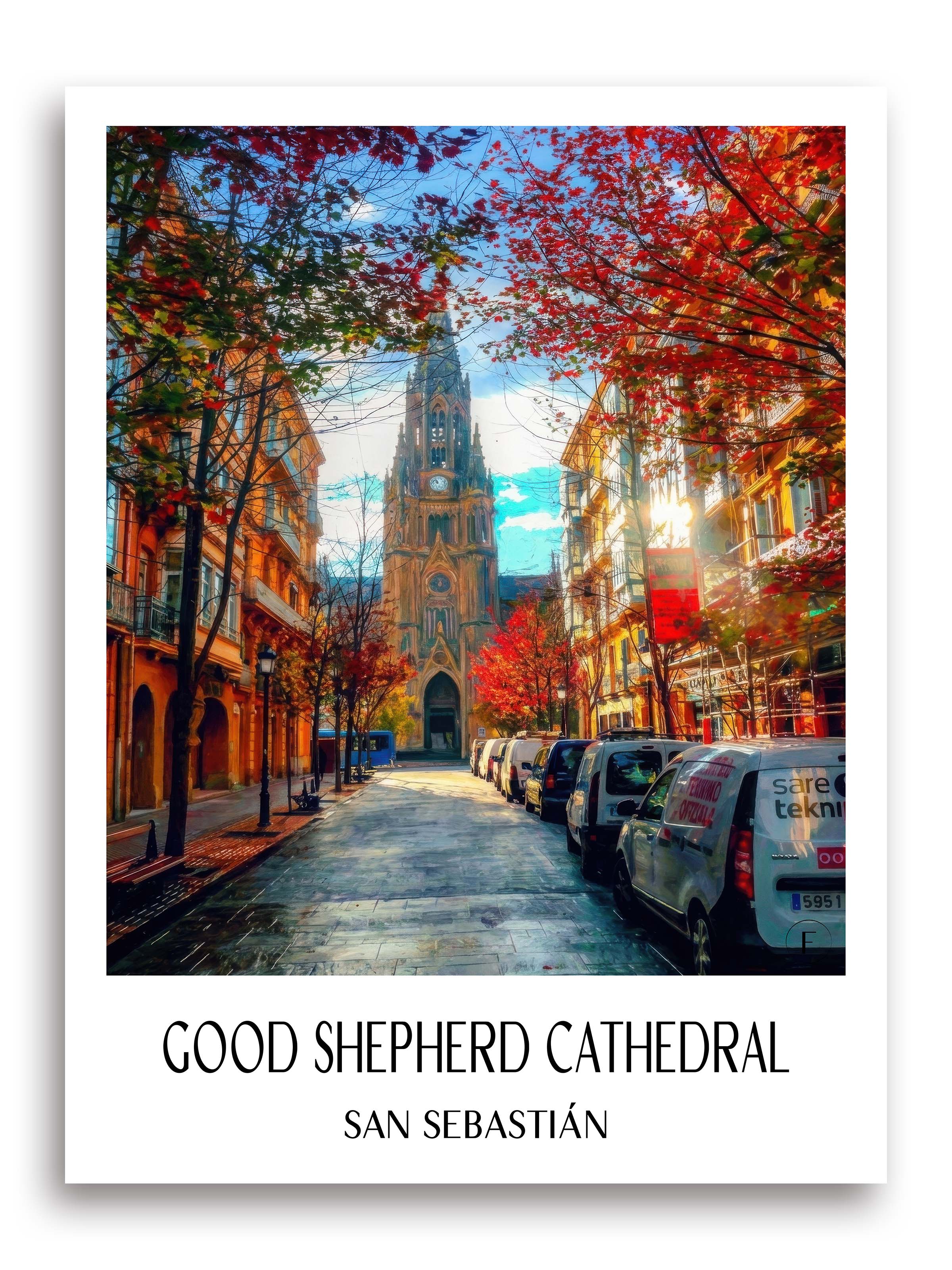 Cathedral Buen Pastor Poster - San Sebastián - Spanien Kunstdruck - Ölgemälde von A4 bis A1 - favplace