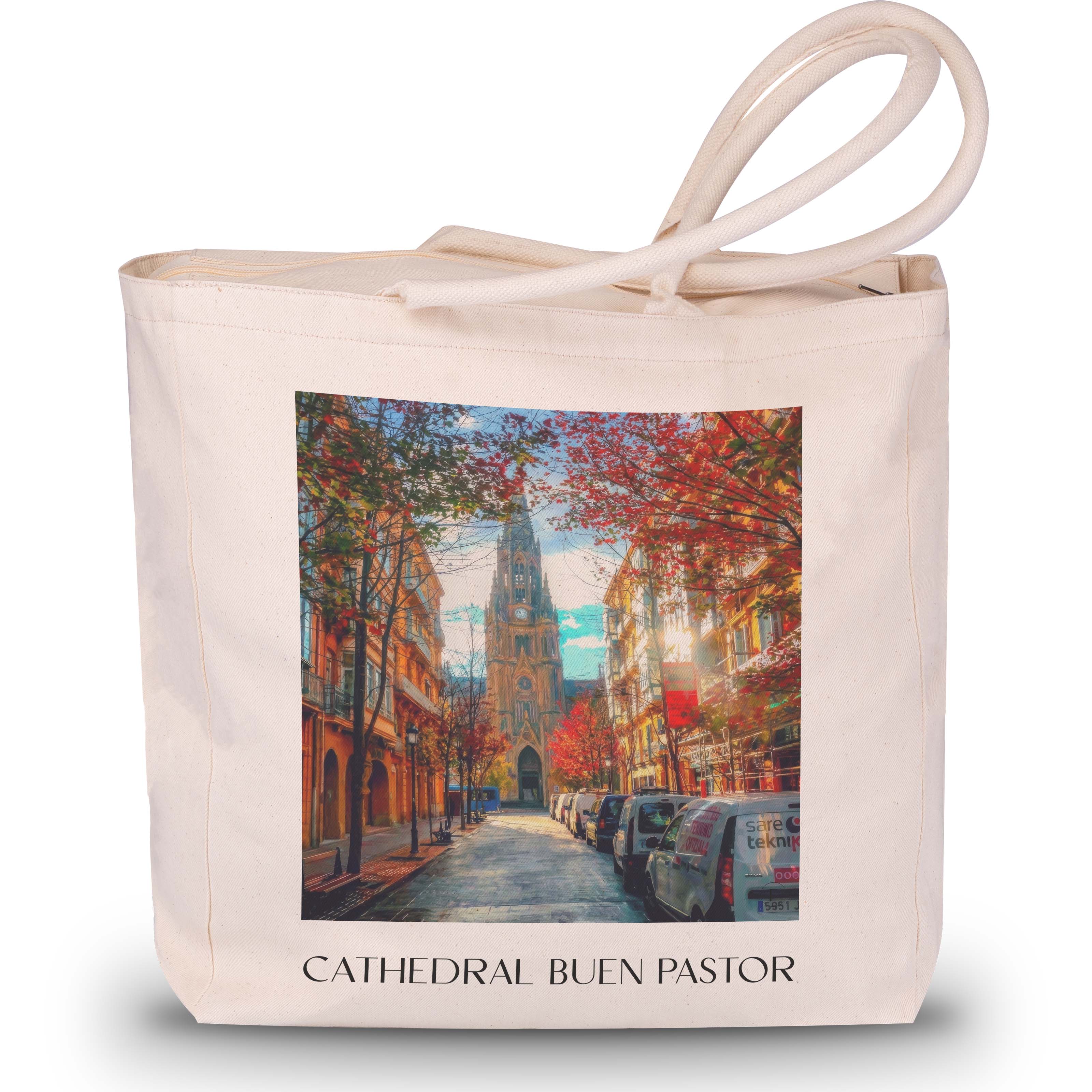 cathedral-buen-pastor-san-sebastián-spanien-einkaufstasche-oil-painting-oelgemaelde