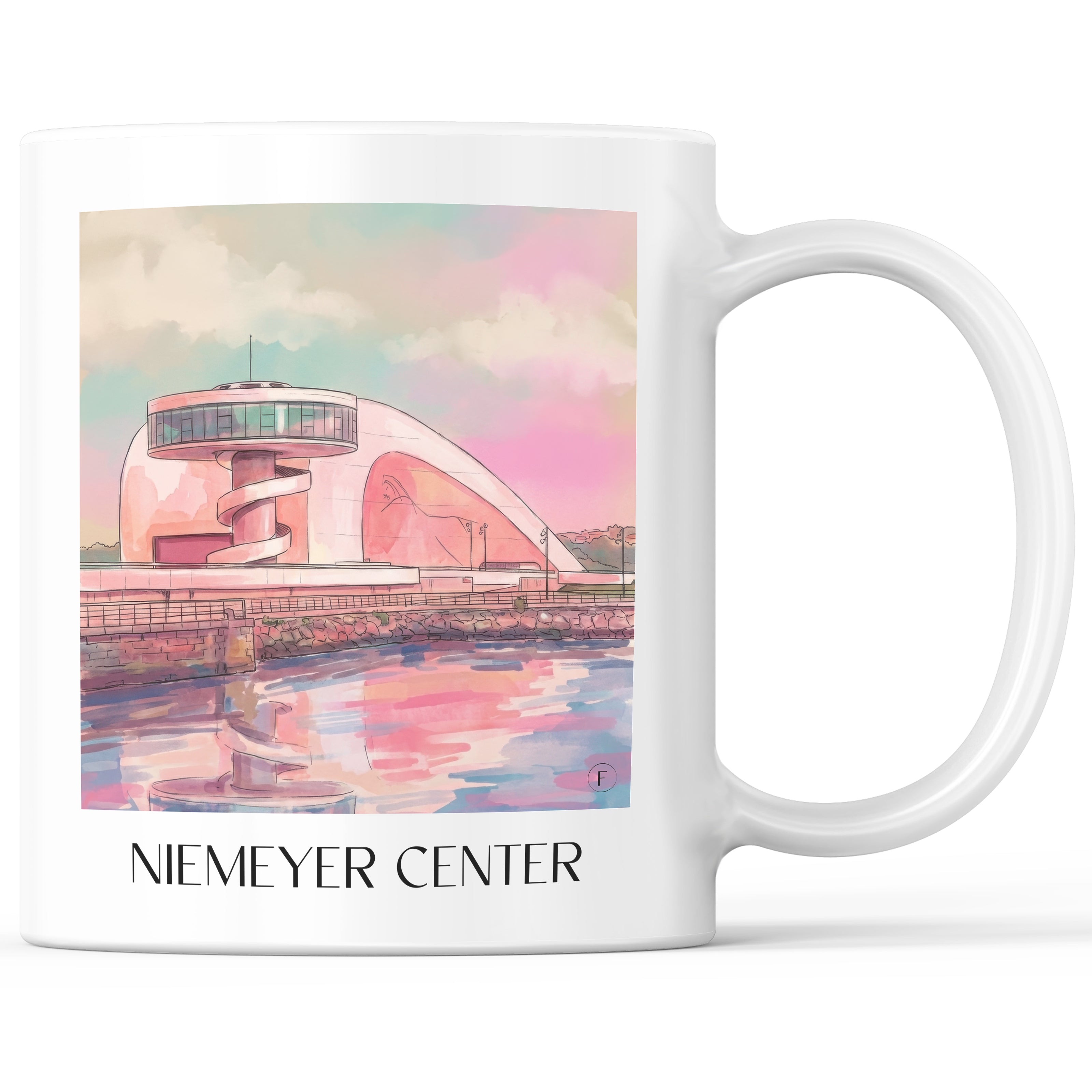 Centro Niemeyer Kaffeebecher - Avilés - Spanien Becher - Kaffeetasse im Aquarell Pink Stil - favplace