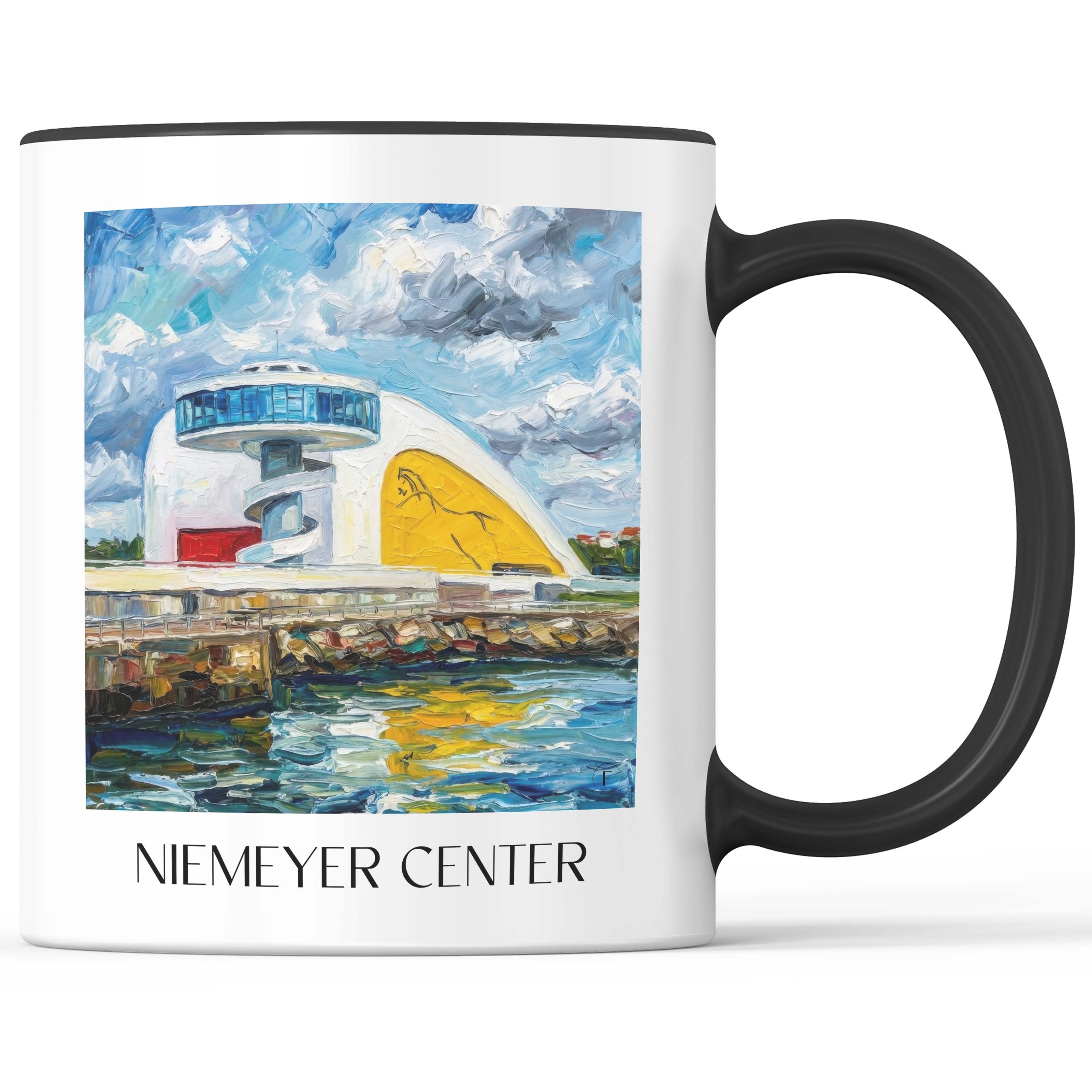 Centro Niemeyer Kaffeebecher - Avilés - Spanien Becher - Kaffeetasse im Ölgemälde Stil - favplace