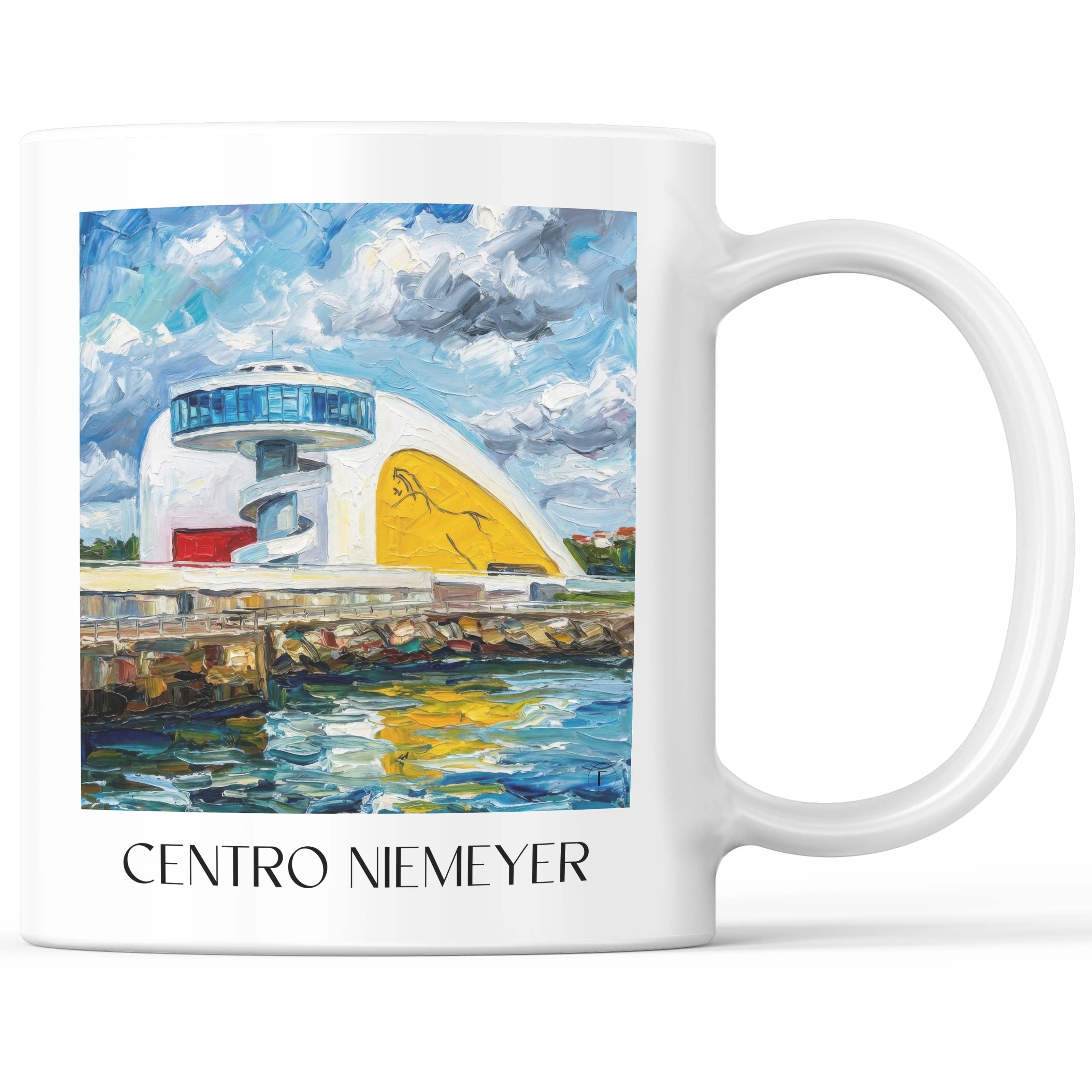 Centro Niemeyer Kaffeebecher - Avilés - Spanien Becher - Kaffeetasse im Ölgemälde Stil - favplace