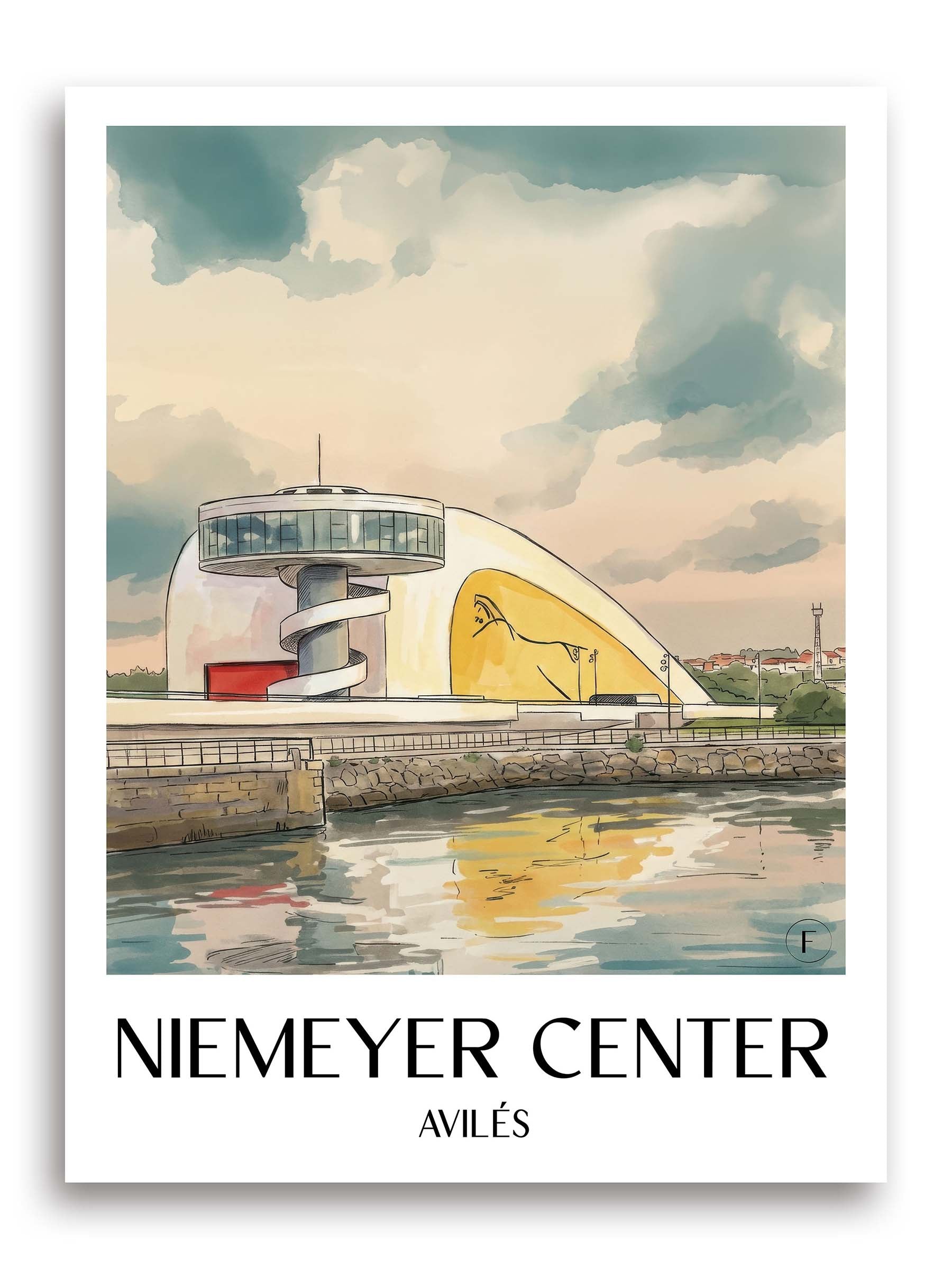 Centro Niemeyer Poster - Avilés - Spanien Kunstdruck - Aquarell von A4 bis A1 - favplace