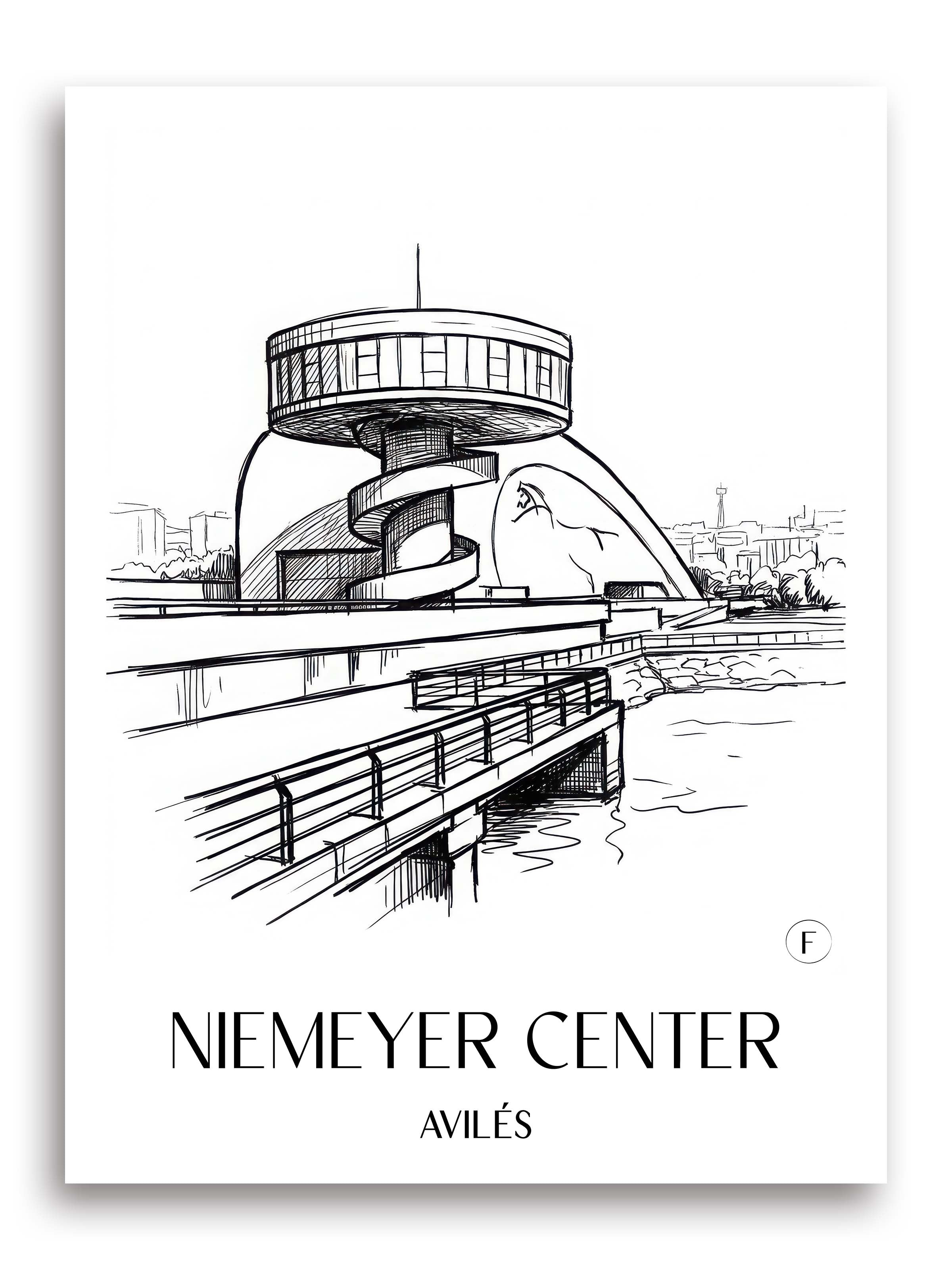 Centro Niemeyer Poster - Avilés - Spanien Kunstdruck - Skizze von A4 bis A1 - favplace