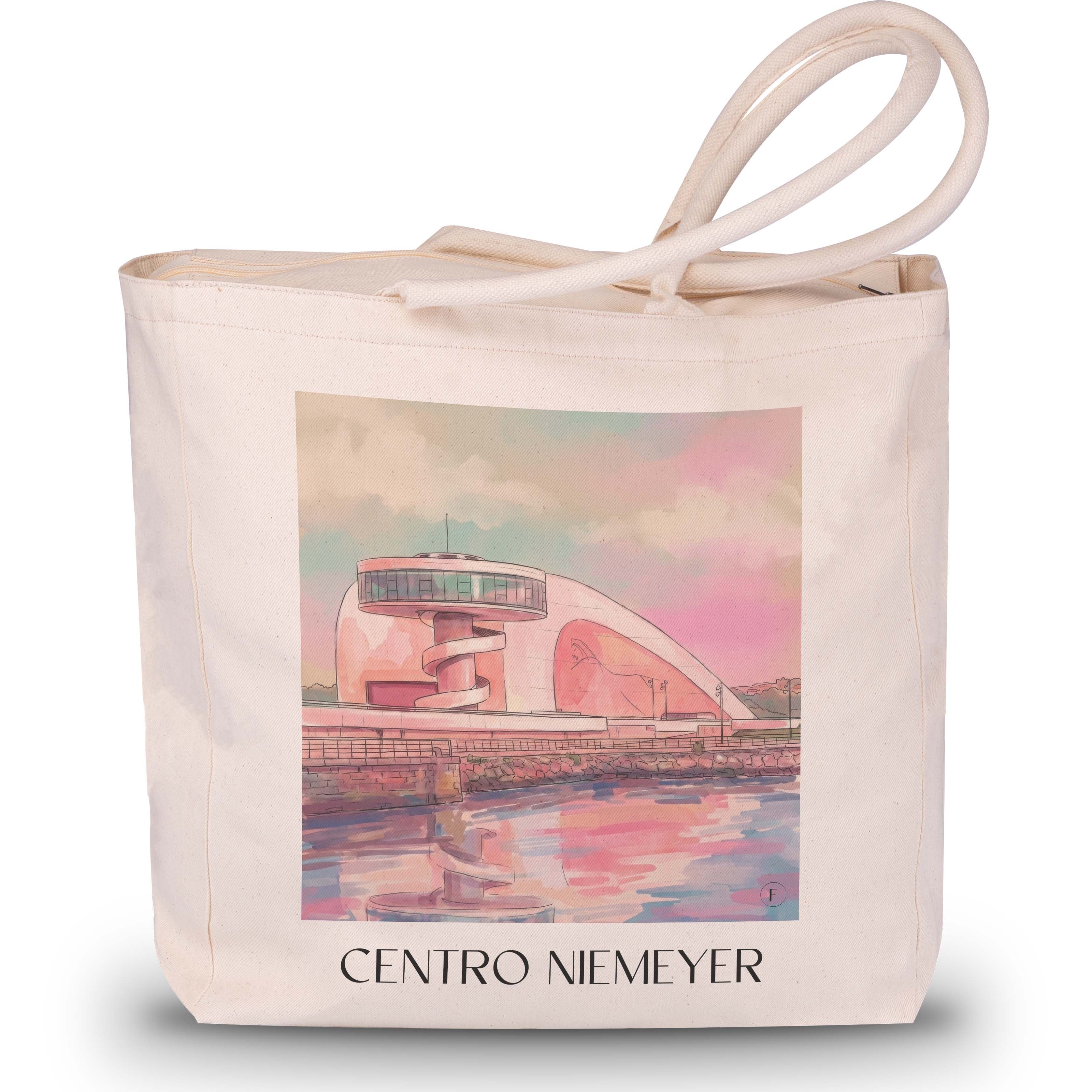 centro-niemeyer-avilés-spanien-einkaufstasche-aquarell-pink-rosa