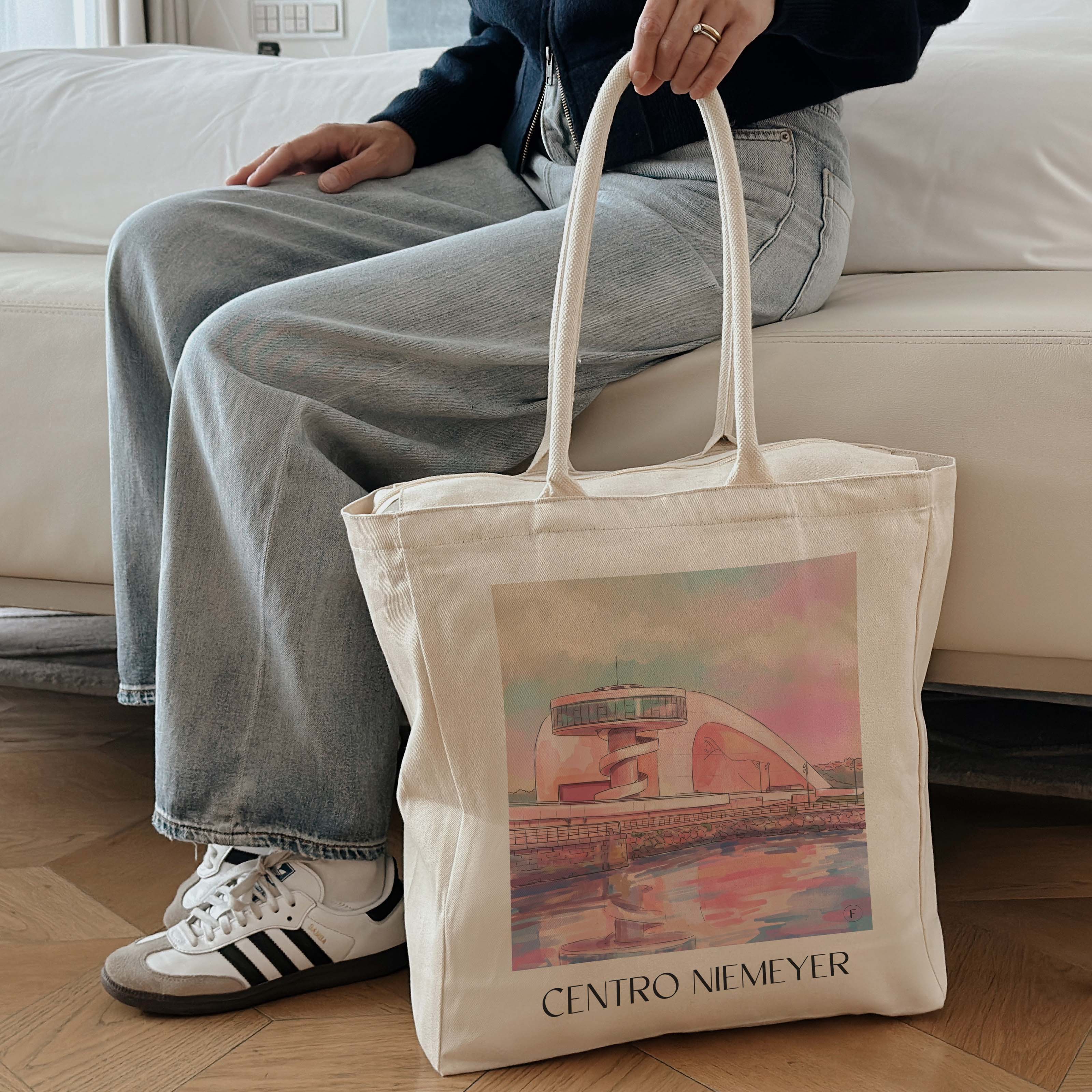 centro-niemeyer-avilés-spanien-einkaufstasche-aquarell-pink-rosa
