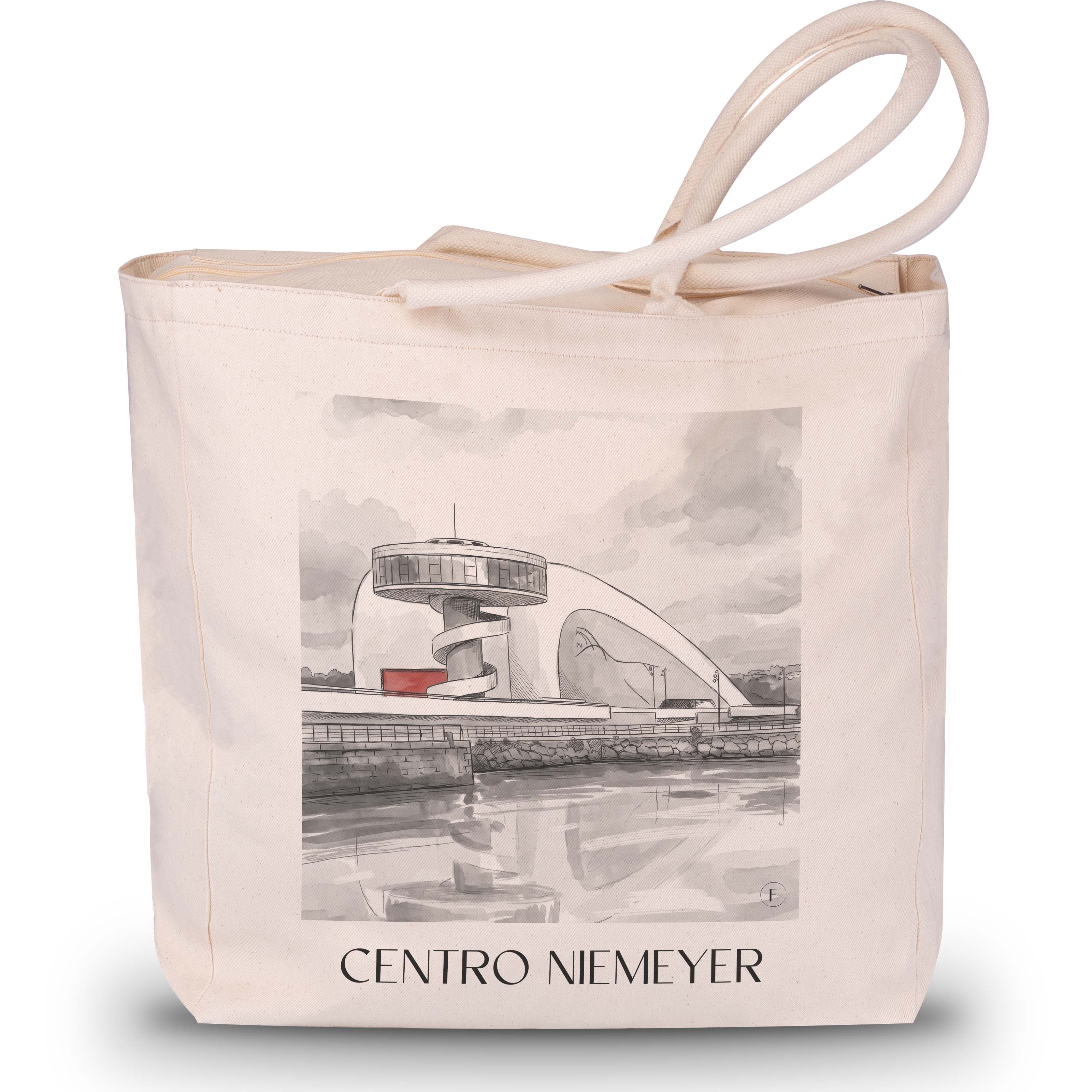 centro-niemeyer-avilés-spanien-einkaufstasche-aquarell-schwarz-weiss