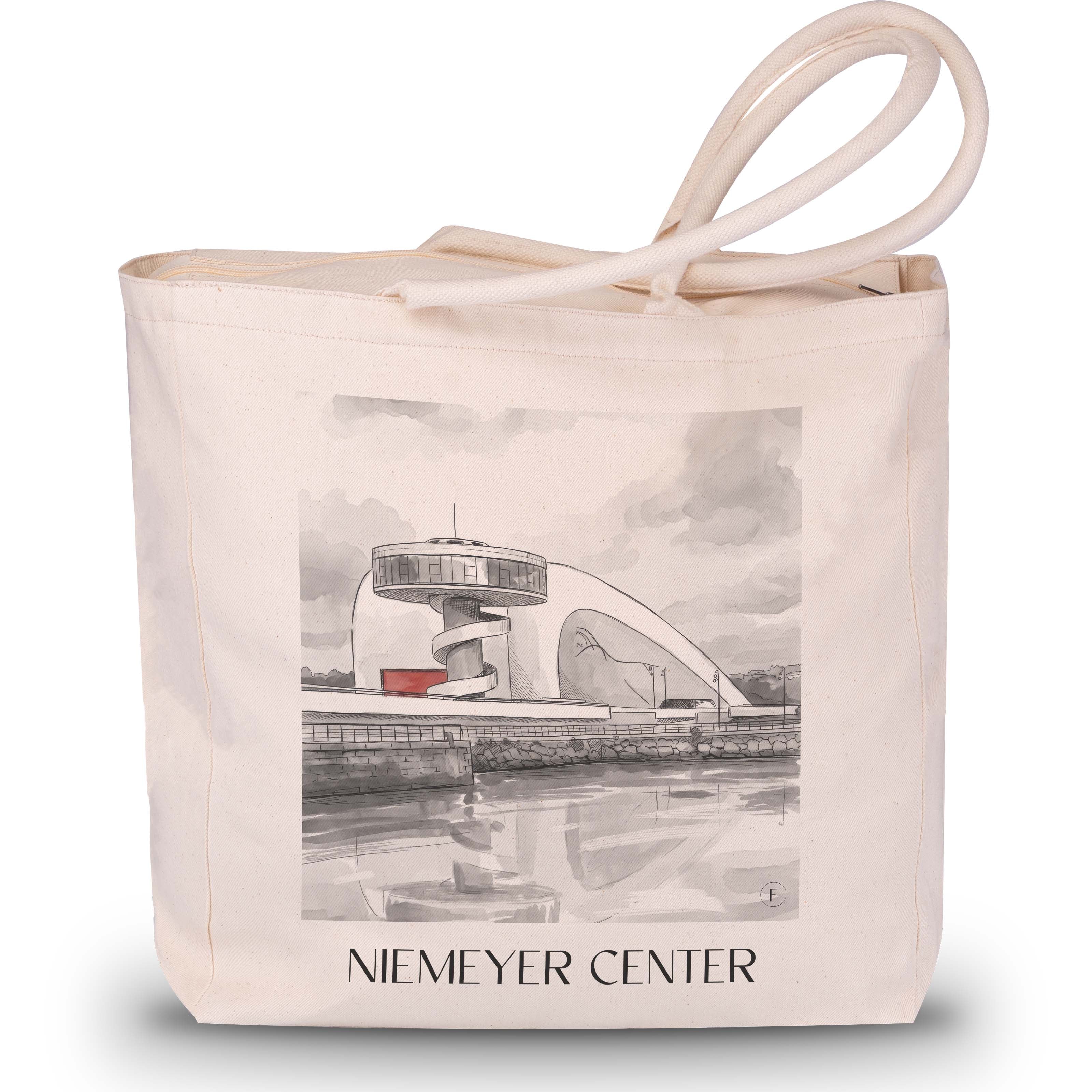 Centro Niemeyer Shopping Tasche - Avilés - Spanien Tote Bag - Einkaufstasche im Aquarell Schwarz-Weiß Stil - favplace