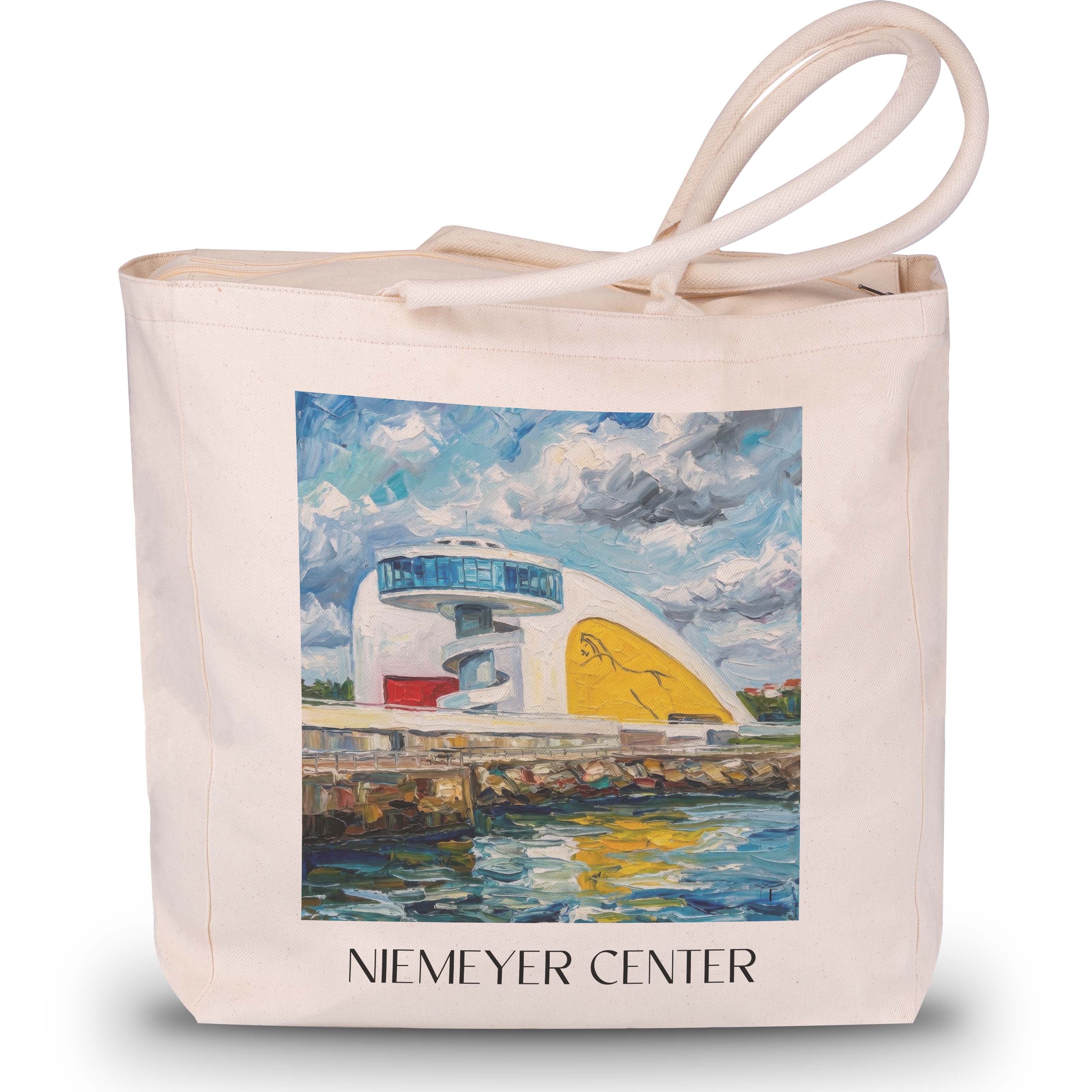 Centro Niemeyer Shopping Tasche - Avilés - Spanien Tote Bag - Einkaufstasche im Ölgemälde Stil - favplace