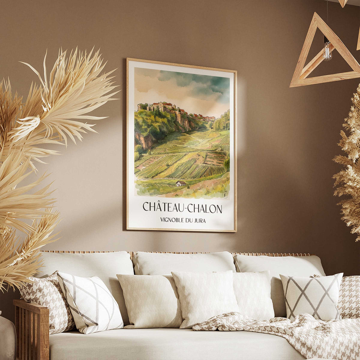 château-chalon-vignoble-du-jura-frankreich-poster-aquarell