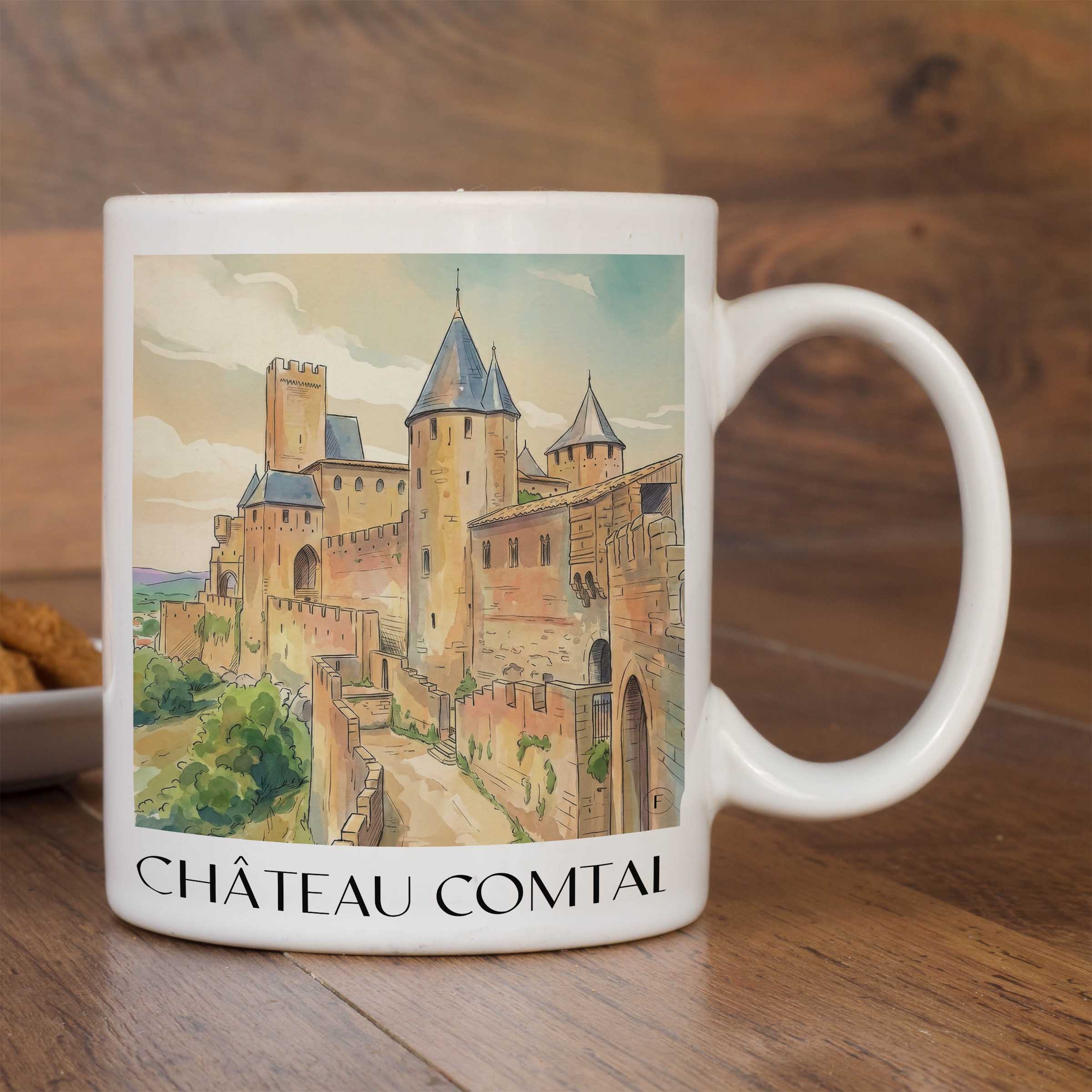 château-comtal-carcassonne-frankreich-kaffeebecher-aquarell