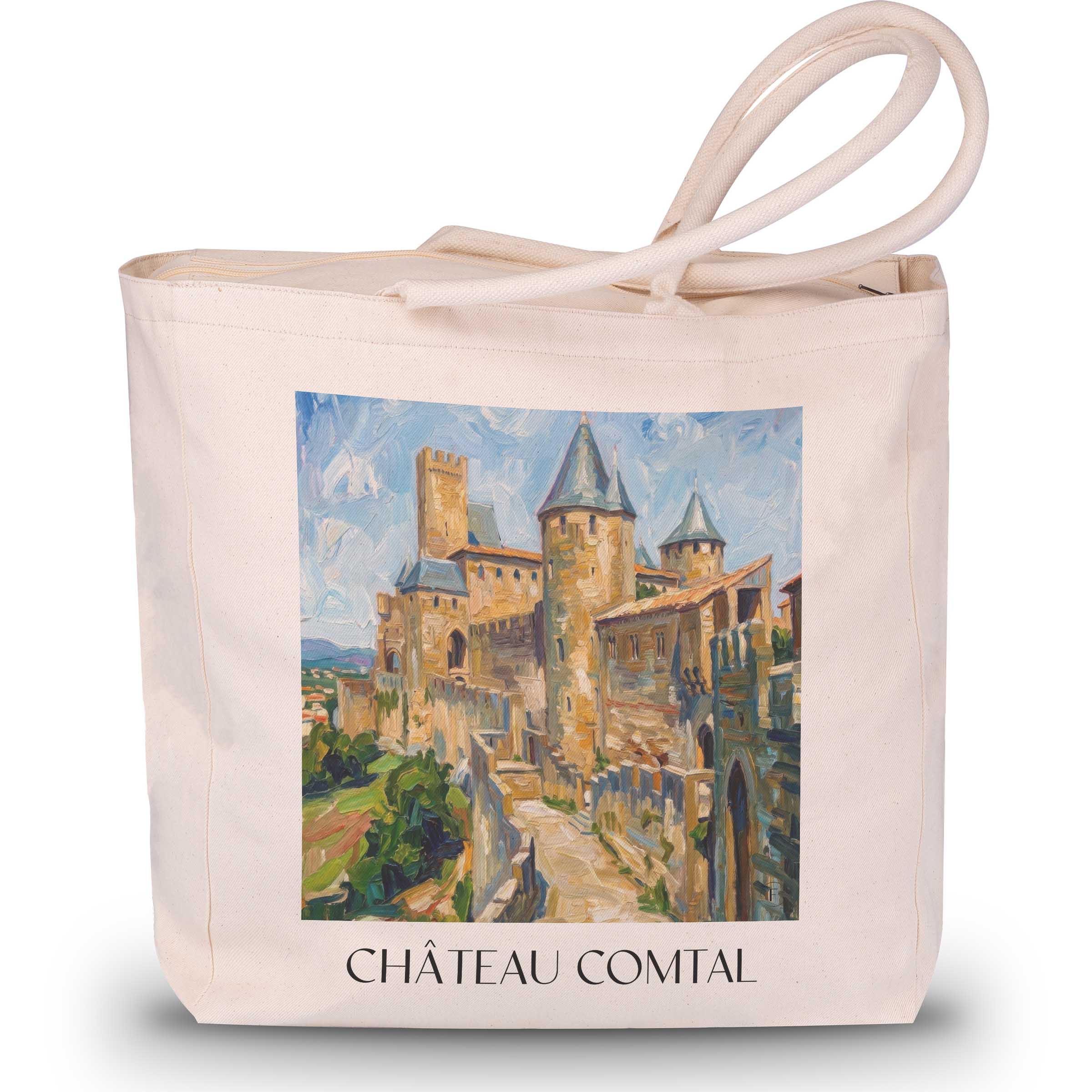 château-comtal-carcassonne-frankreich-einkaufstasche-oil-painting-oelgemaelde