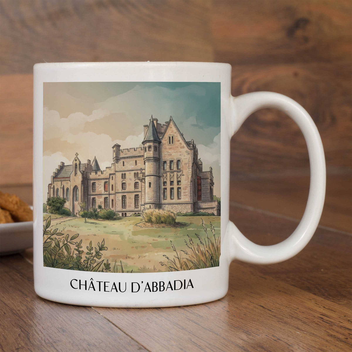 château-d'abbadia-hendaye-frankreich-kaffeebecher-aquarell