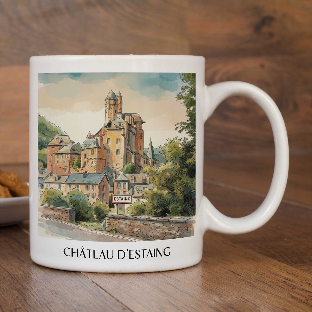 château-d'estaing-vallée-du-lot-frankreich-kaffeebecher-aquarell