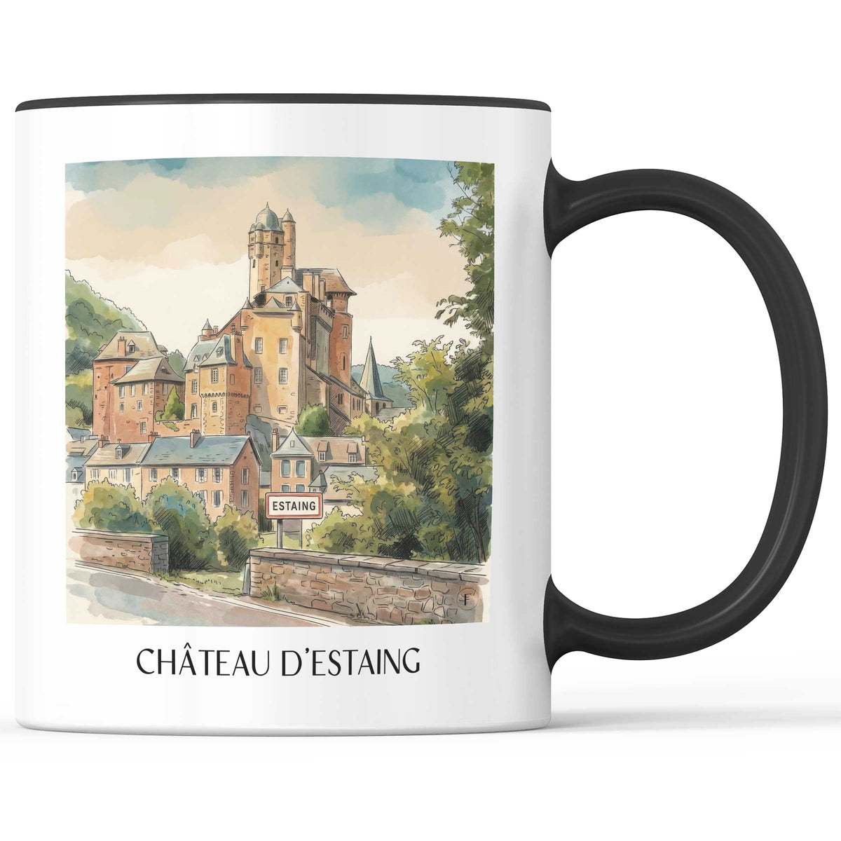 Château d'Estaing Kaffeebecher - Vallée du Lot - Frankreich Becher - Kaffeetasse im Aquarell Stil - favplace