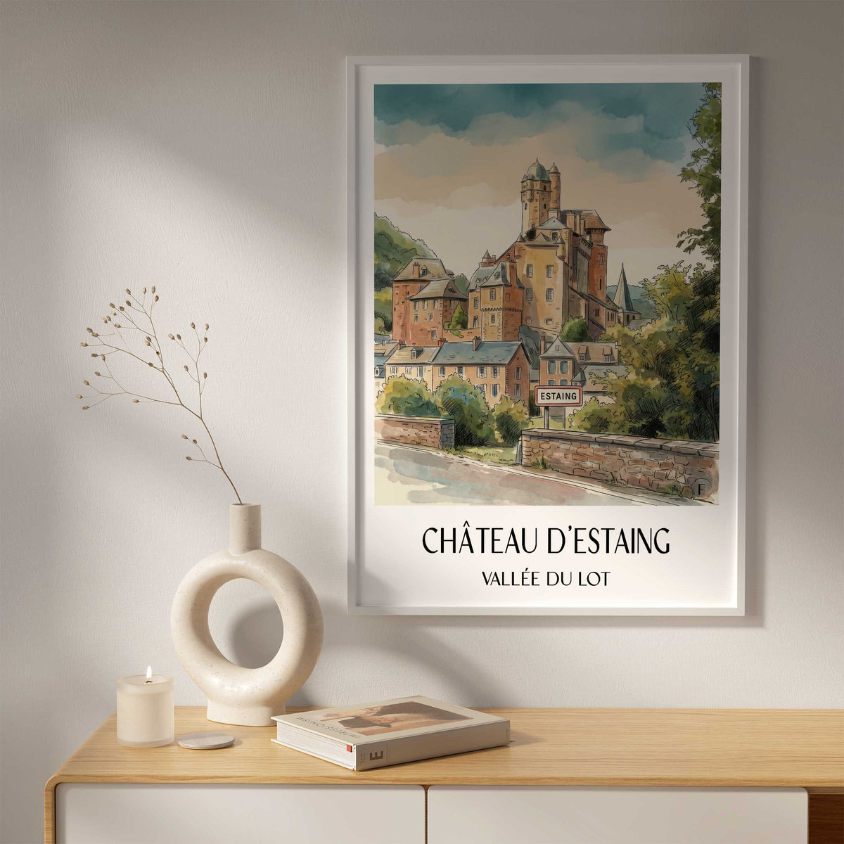 château-d'estaing-vallée-du-lot-frankreich-poster-aquarell