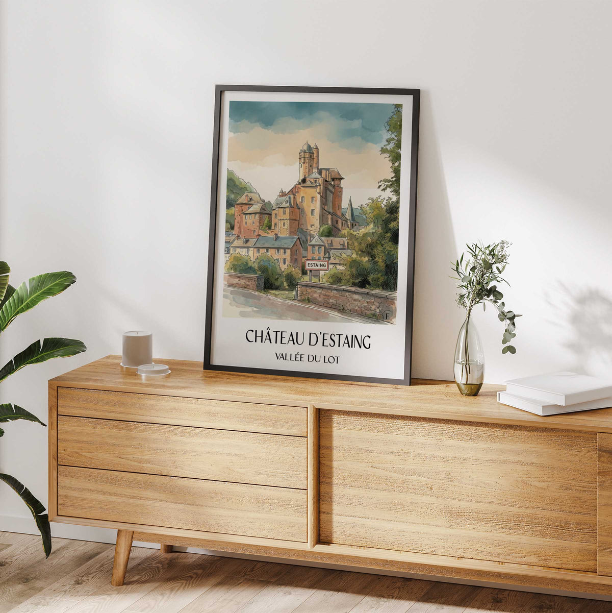 château-d'estaing-vallée-du-lot-frankreich-poster-aquarell