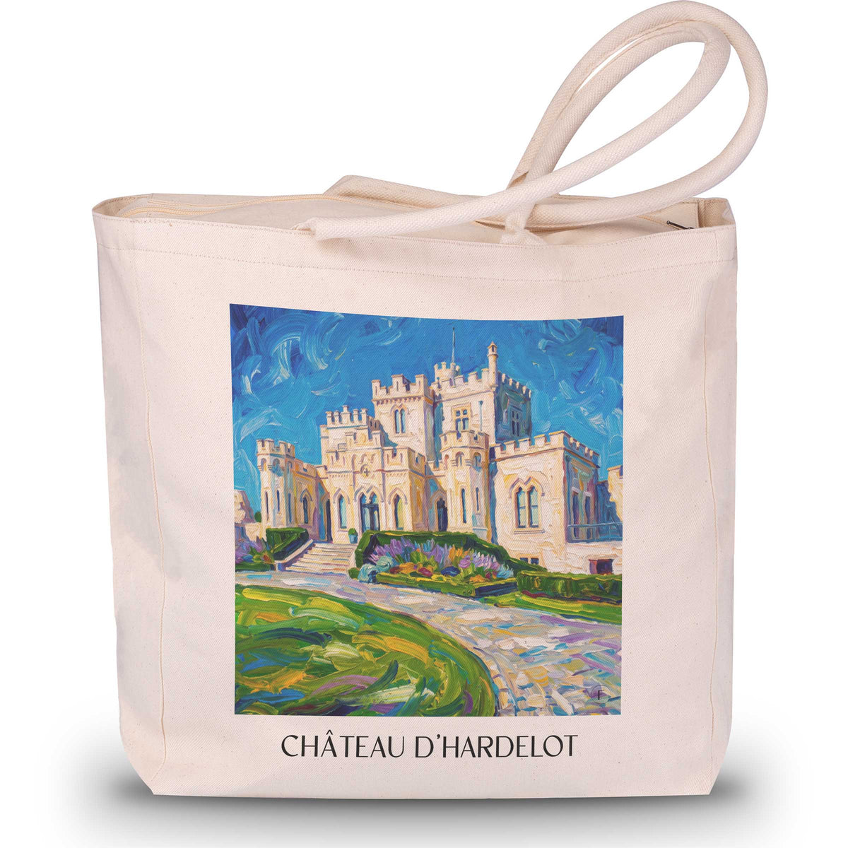 château-d'hardelot-condette-frankreich-einkaufstasche-oil-painting-oelgemaelde